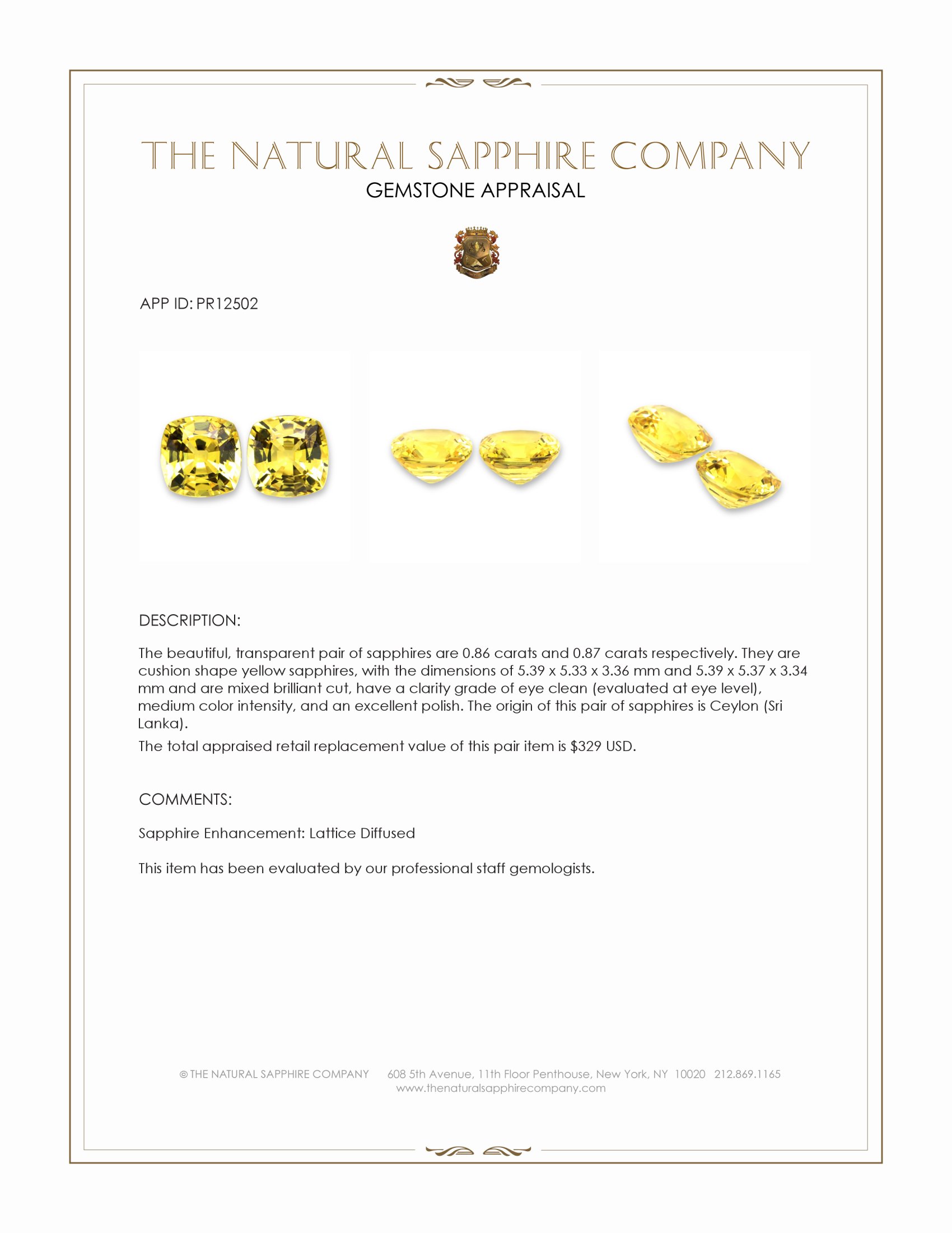 1.73 Ct.Tw. Yellow Sapphire Pair from Ceylon (Sri Lanka)