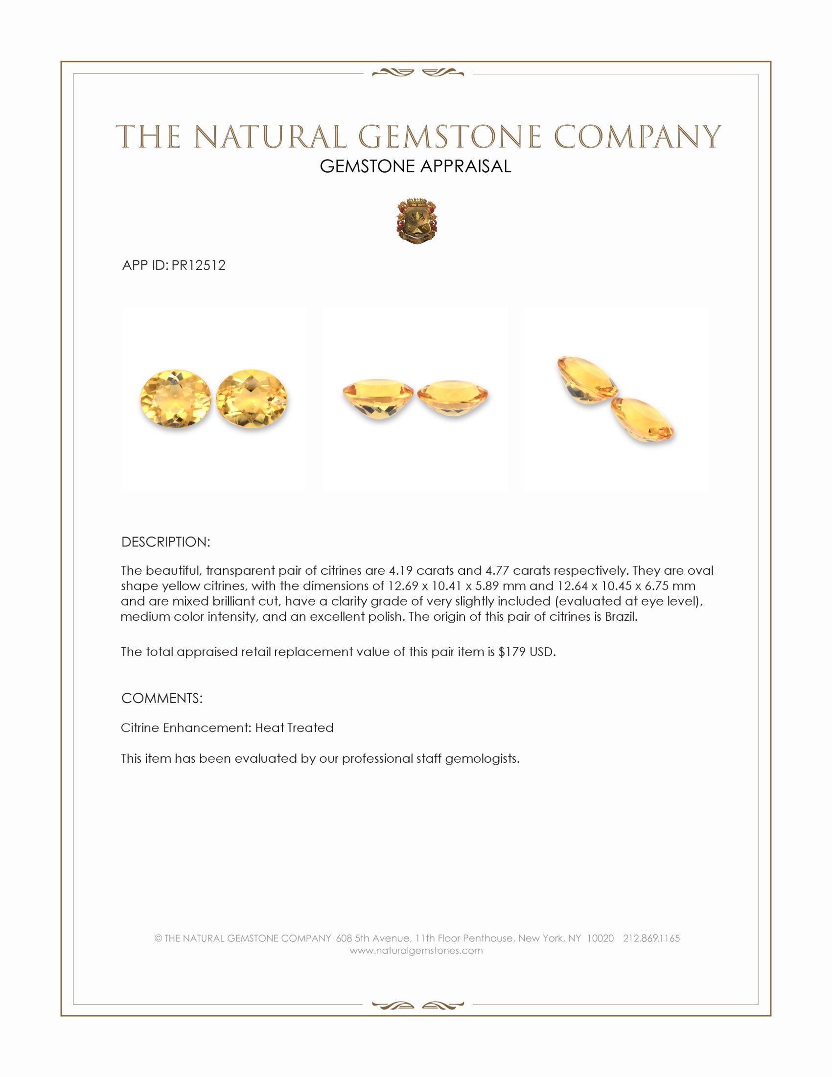 8.96 Ct.Tw. Yellow Citrine Pair from Brazil