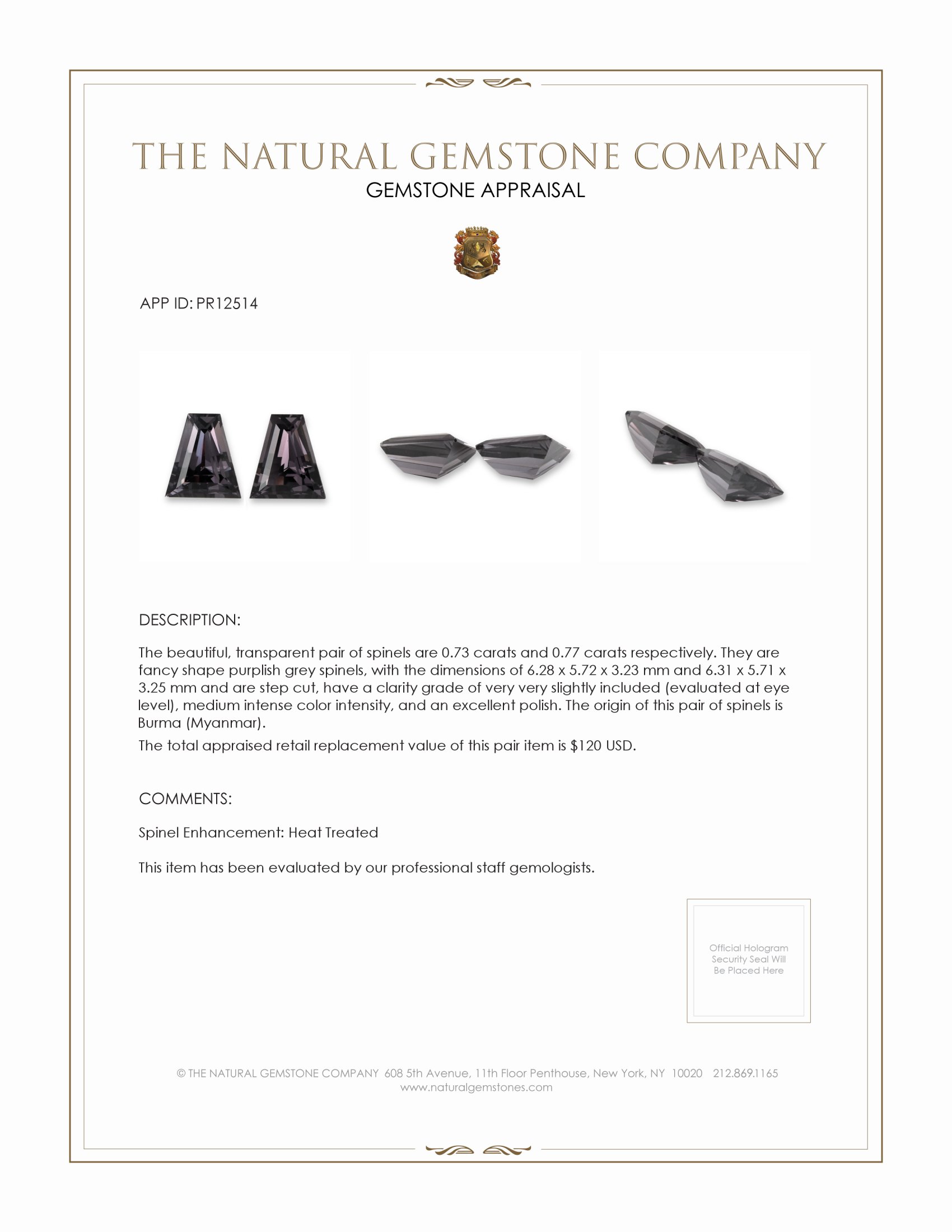 1.50 Ct.Tw. Spinel Pair from Burma (Myanmar)