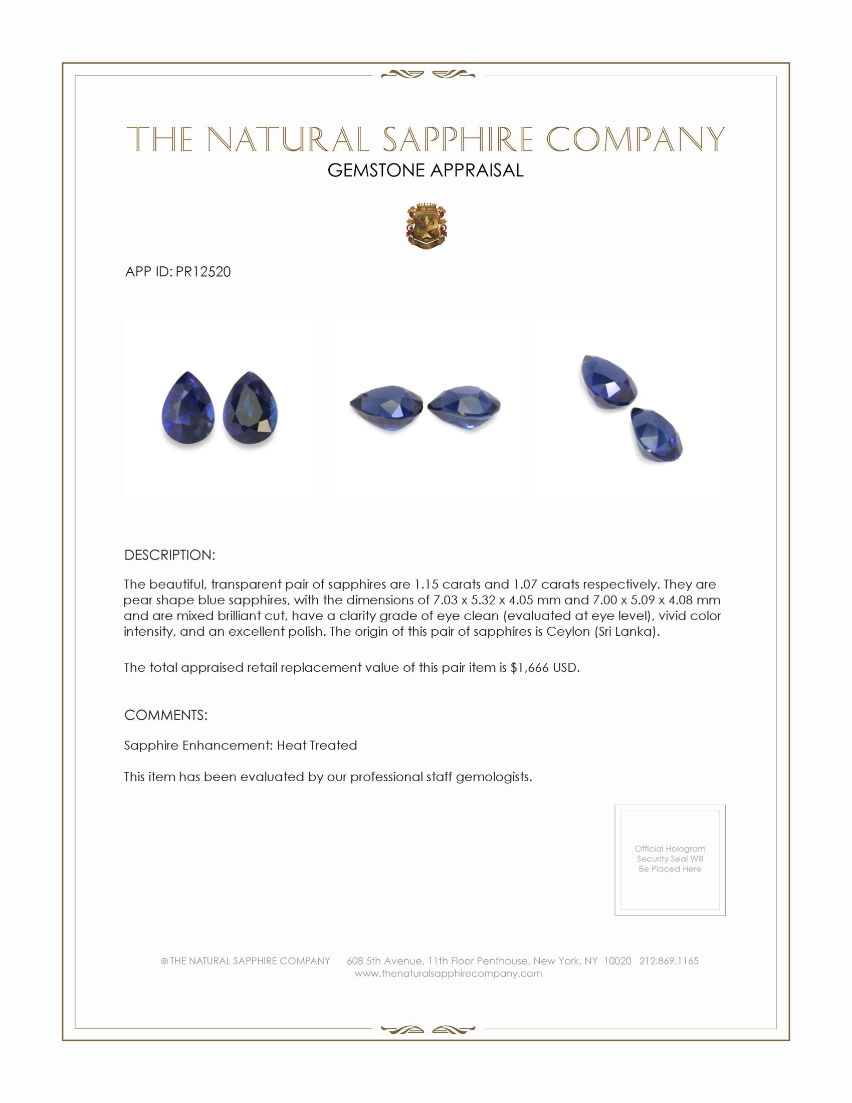 2.22 Ct.Tw. Blue Sapphire Pair from Ceylon (Sri Lanka)