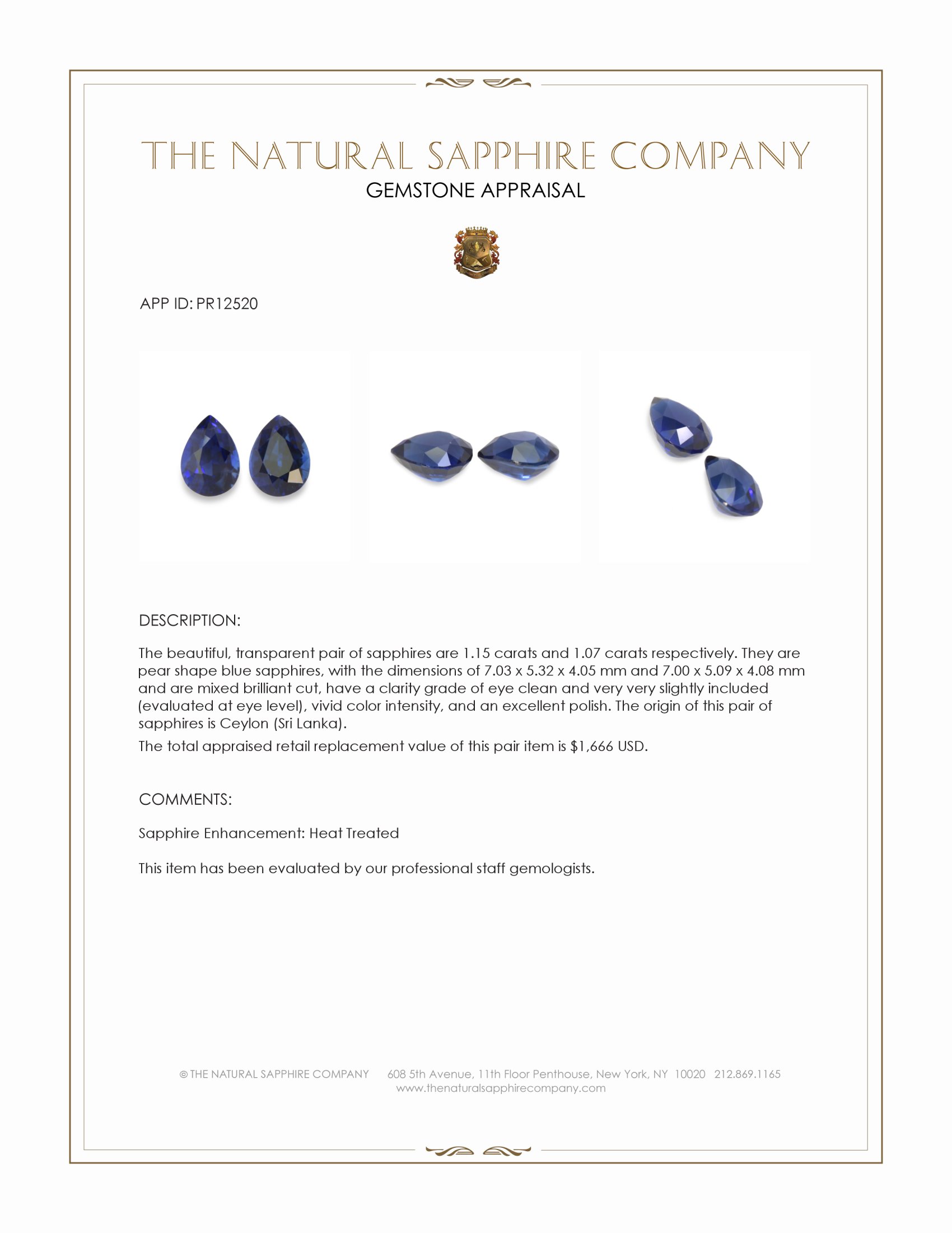 2.22 Ct.Tw. Blue Sapphire Pair from Ceylon (Sri Lanka)