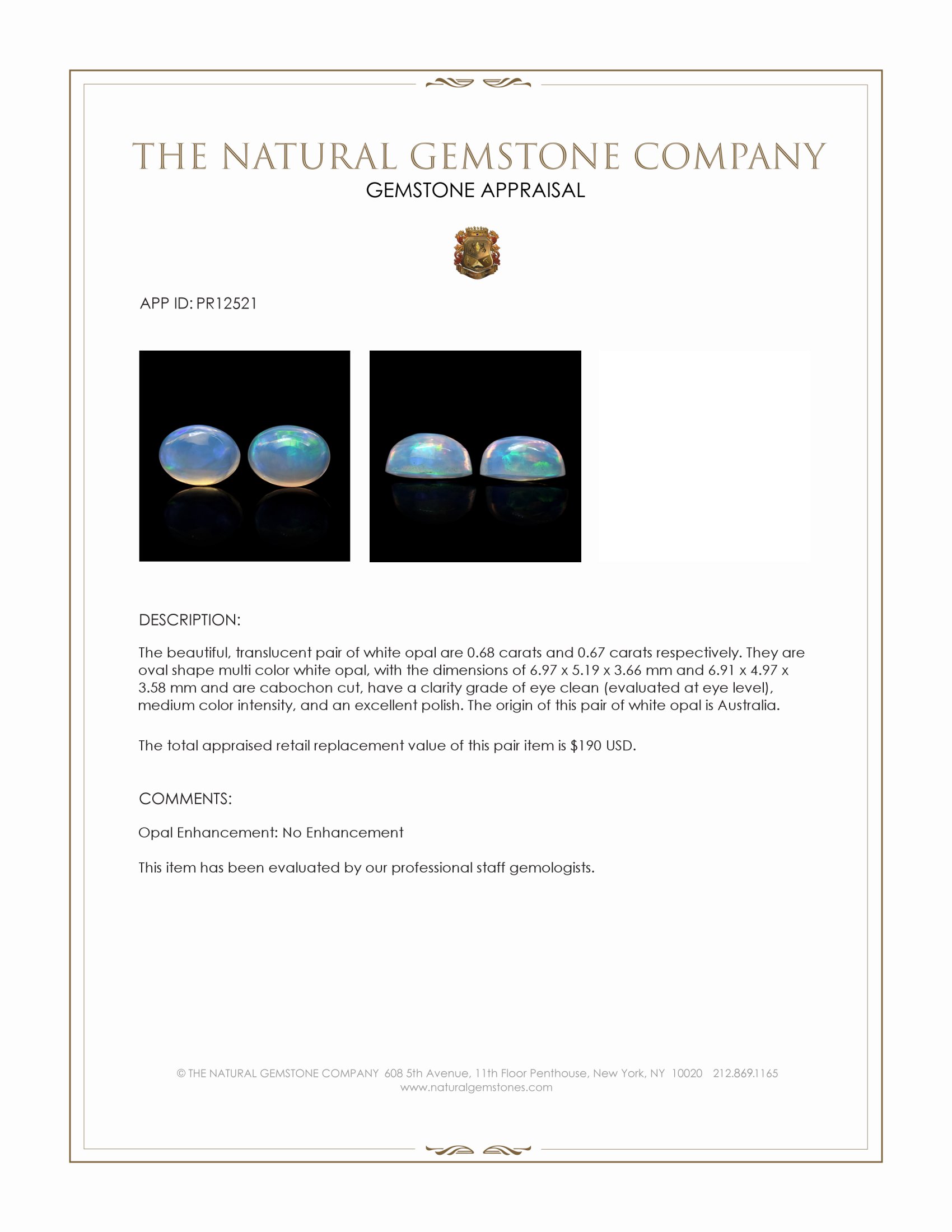 1.35 Ct.Tw. Cabochon Opal Pair from Australia