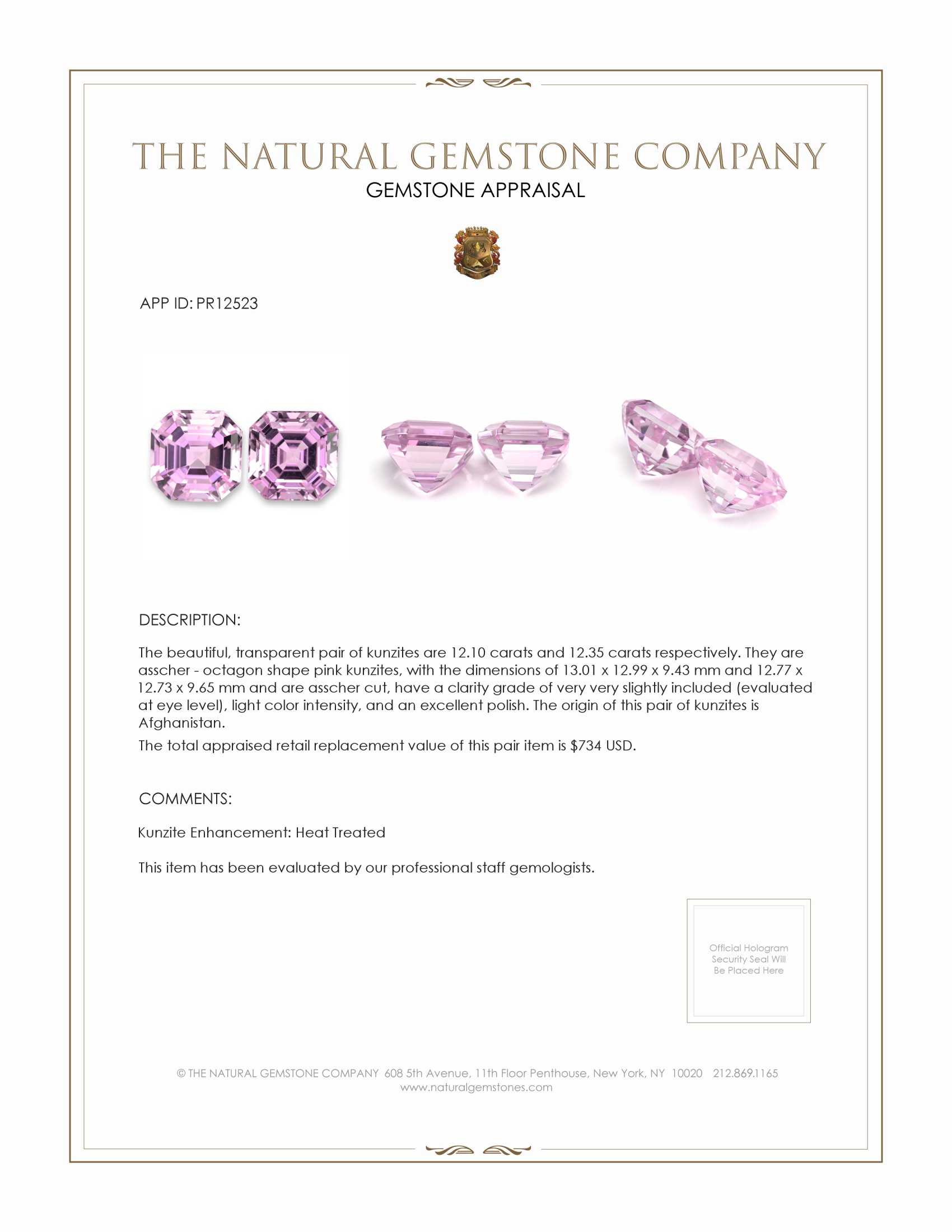 24.45 Ct.Tw. Kunzite Pair from Afghanistan