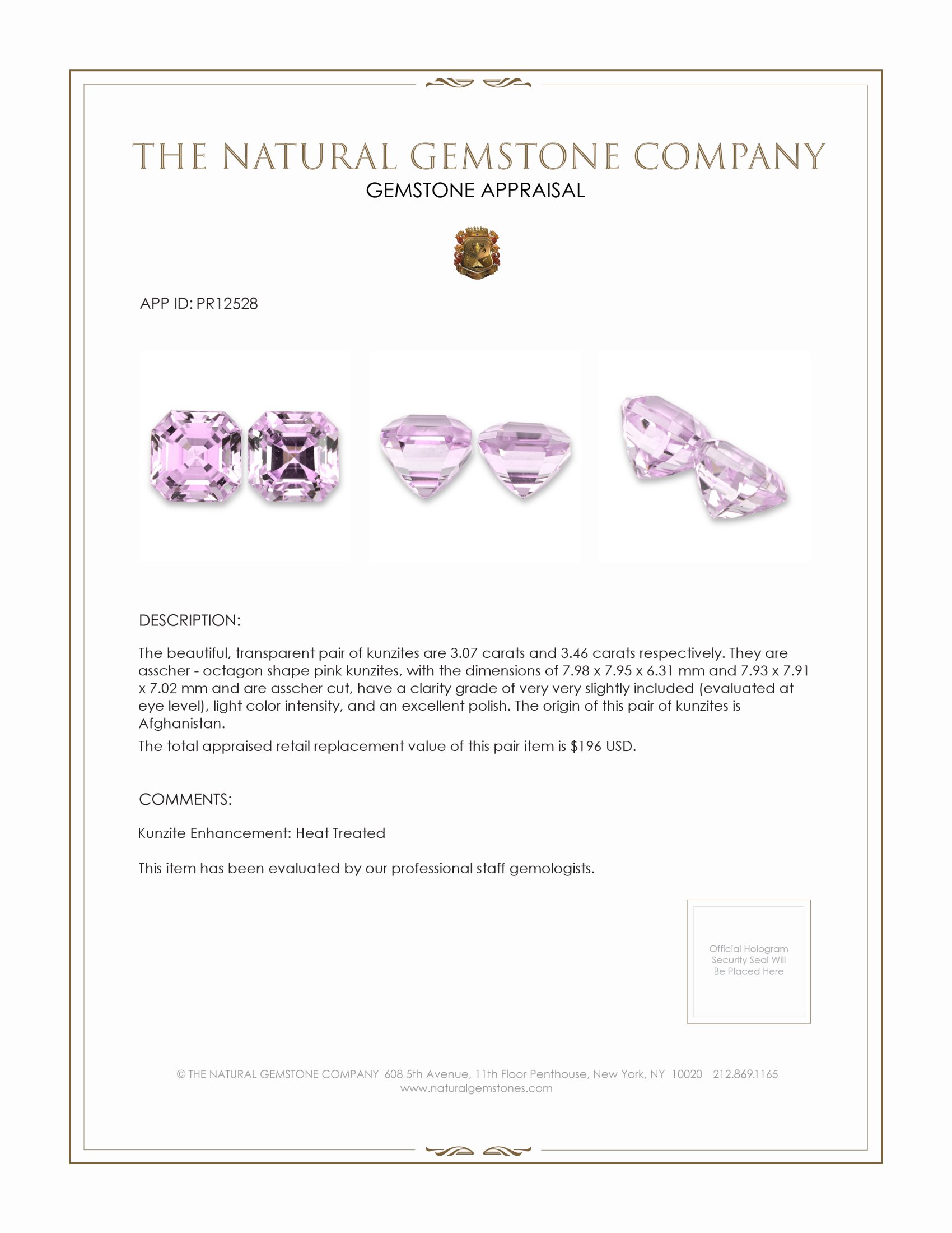 6.53 Ct.Tw. Kunzite Pair from Afghanistan