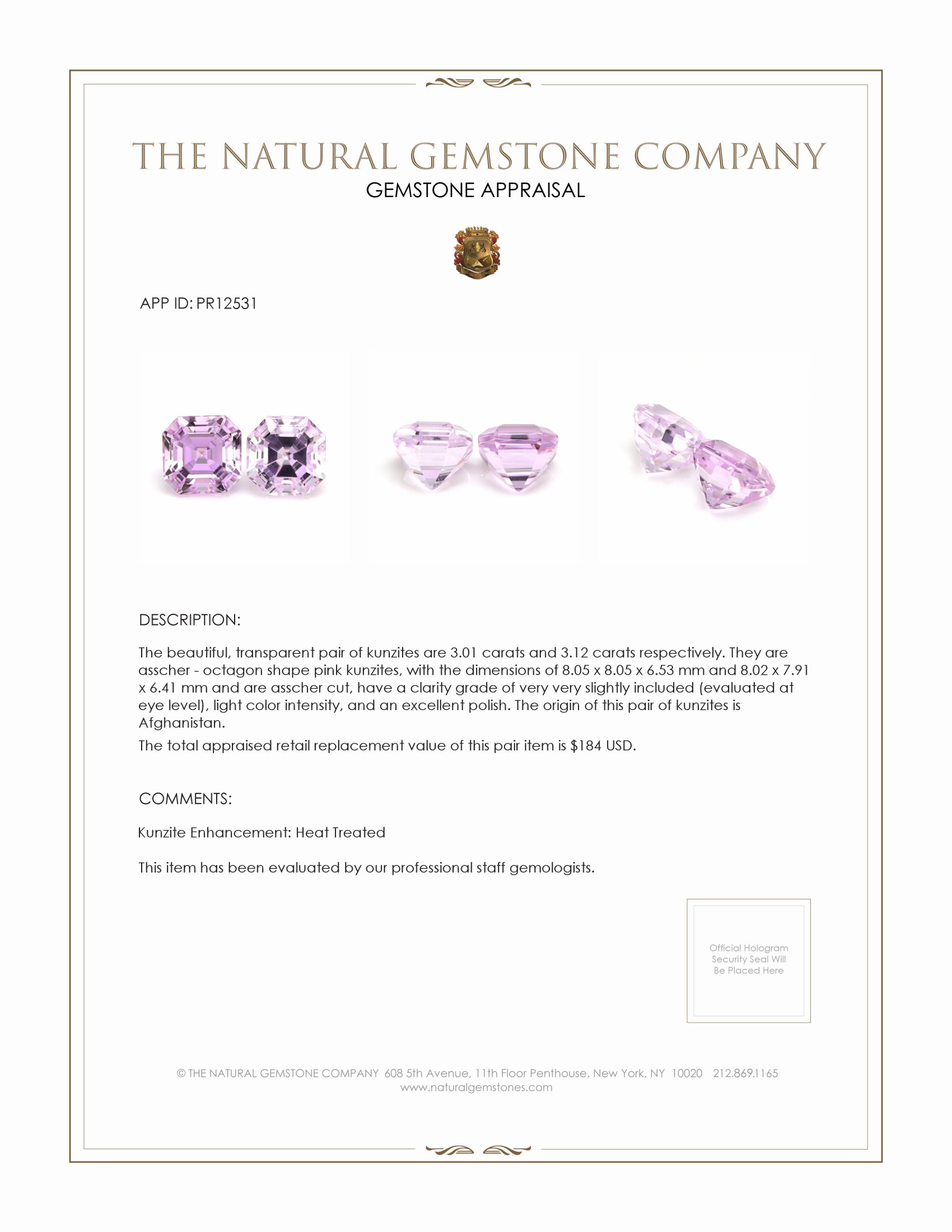 6.13 Ct.Tw. Kunzite Pair from Afghanistan