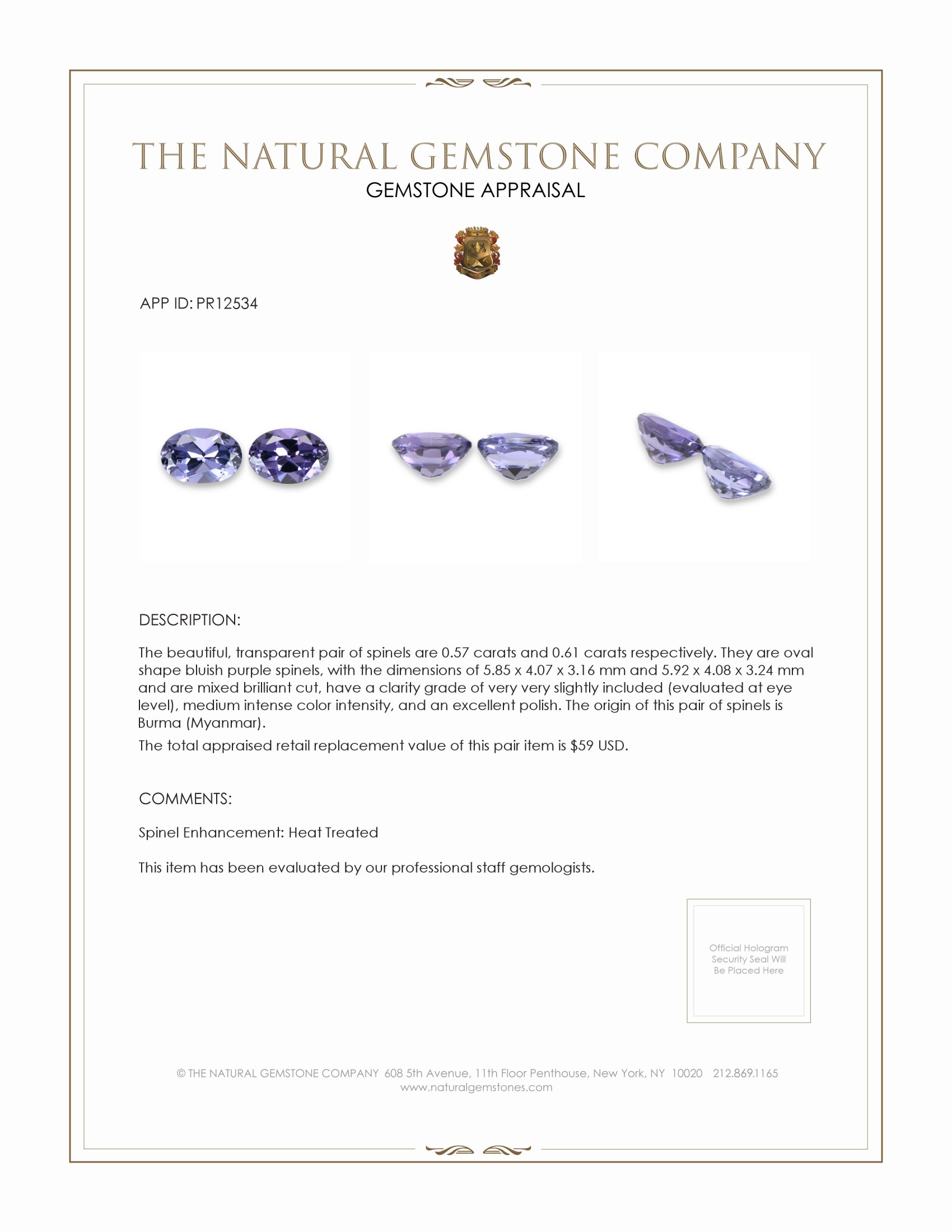 1.18 Ct.Tw. Spinel Pair from Burma (Myanmar)