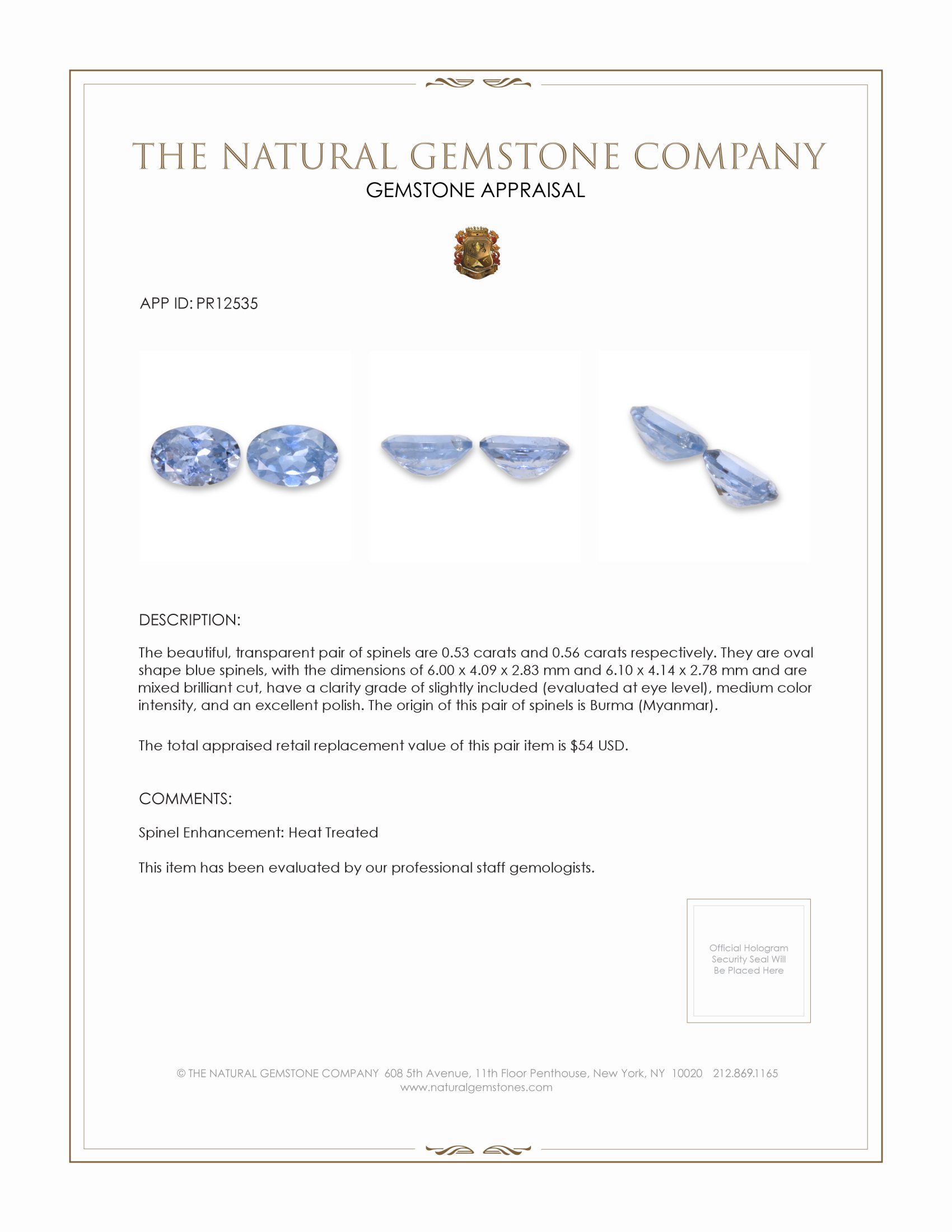 1.09 Ct.Tw. Spinel Pair from Burma (Myanmar)