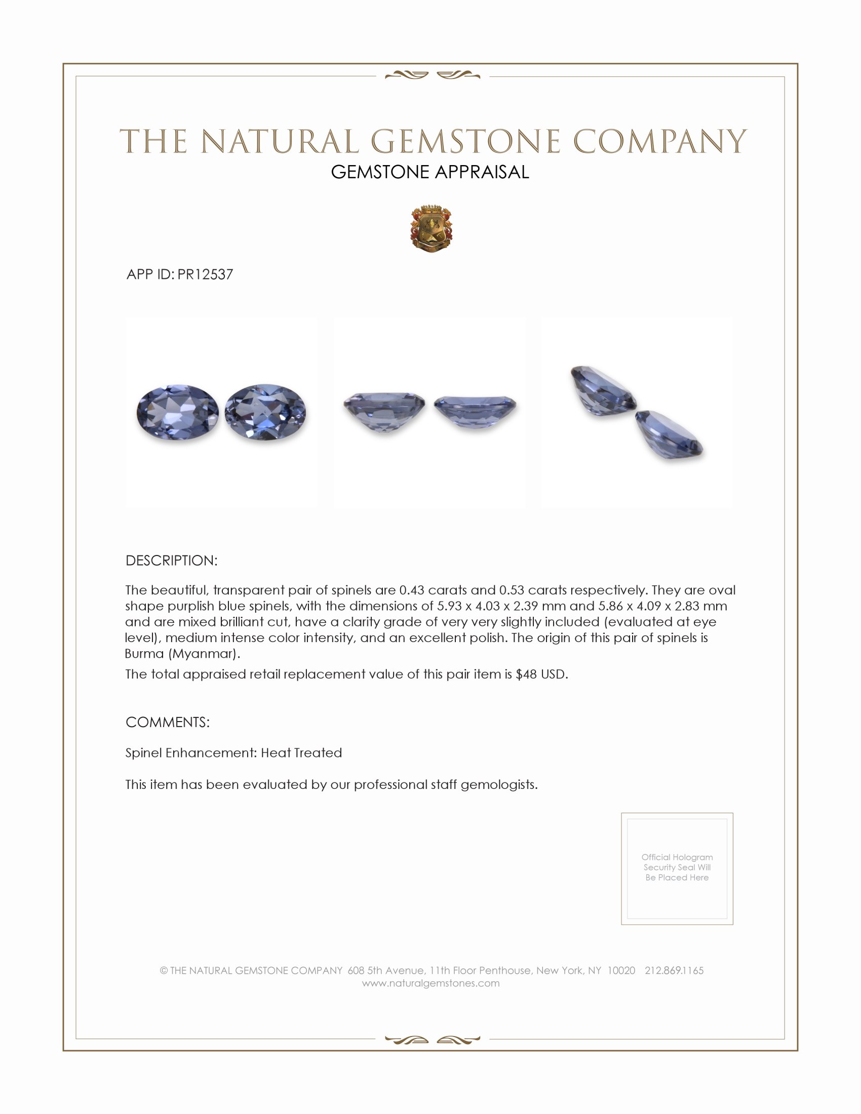 0.96 Ct.Tw. Spinel Pair from Burma (Myanmar)