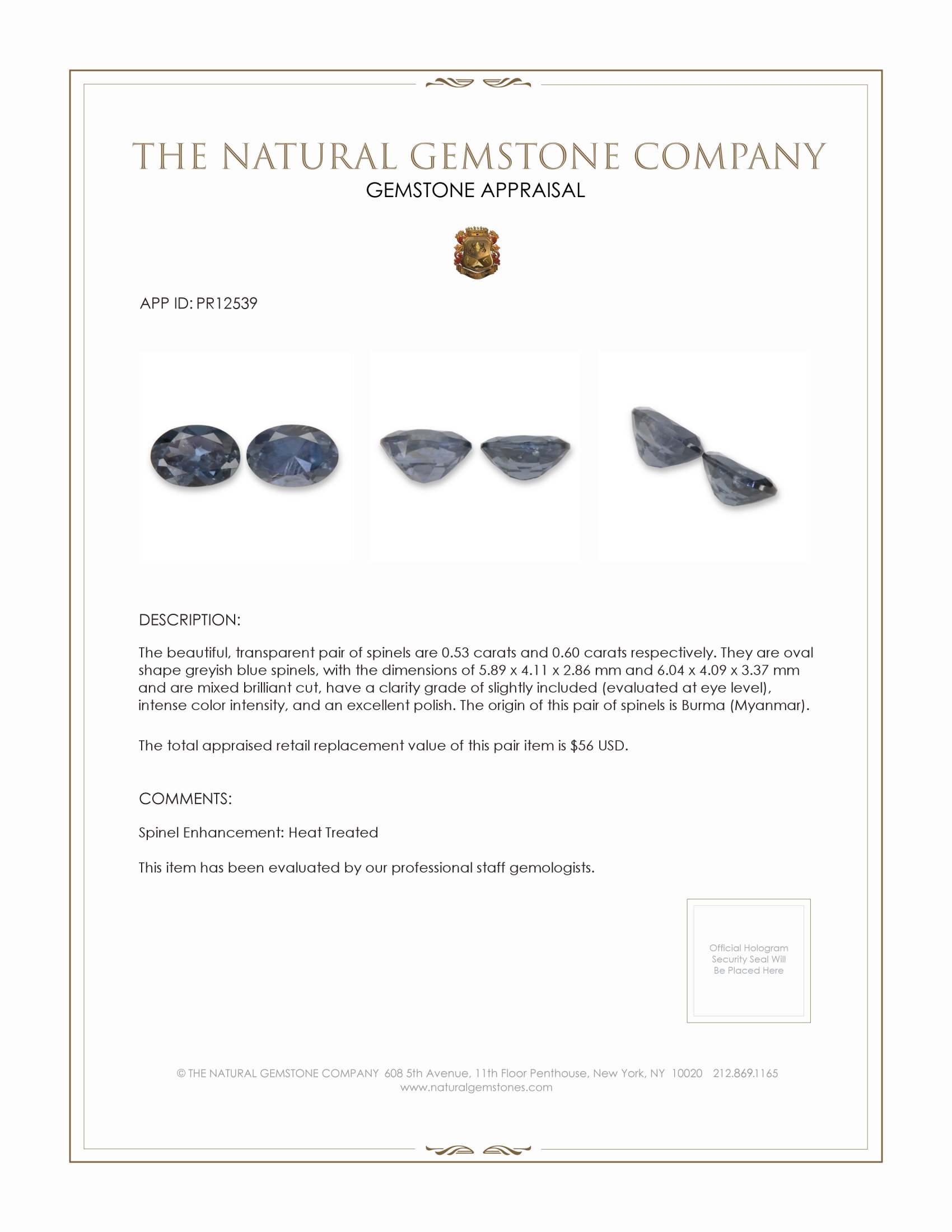 1.13 Ct.Tw. Spinel Pair from Burma (Myanmar)