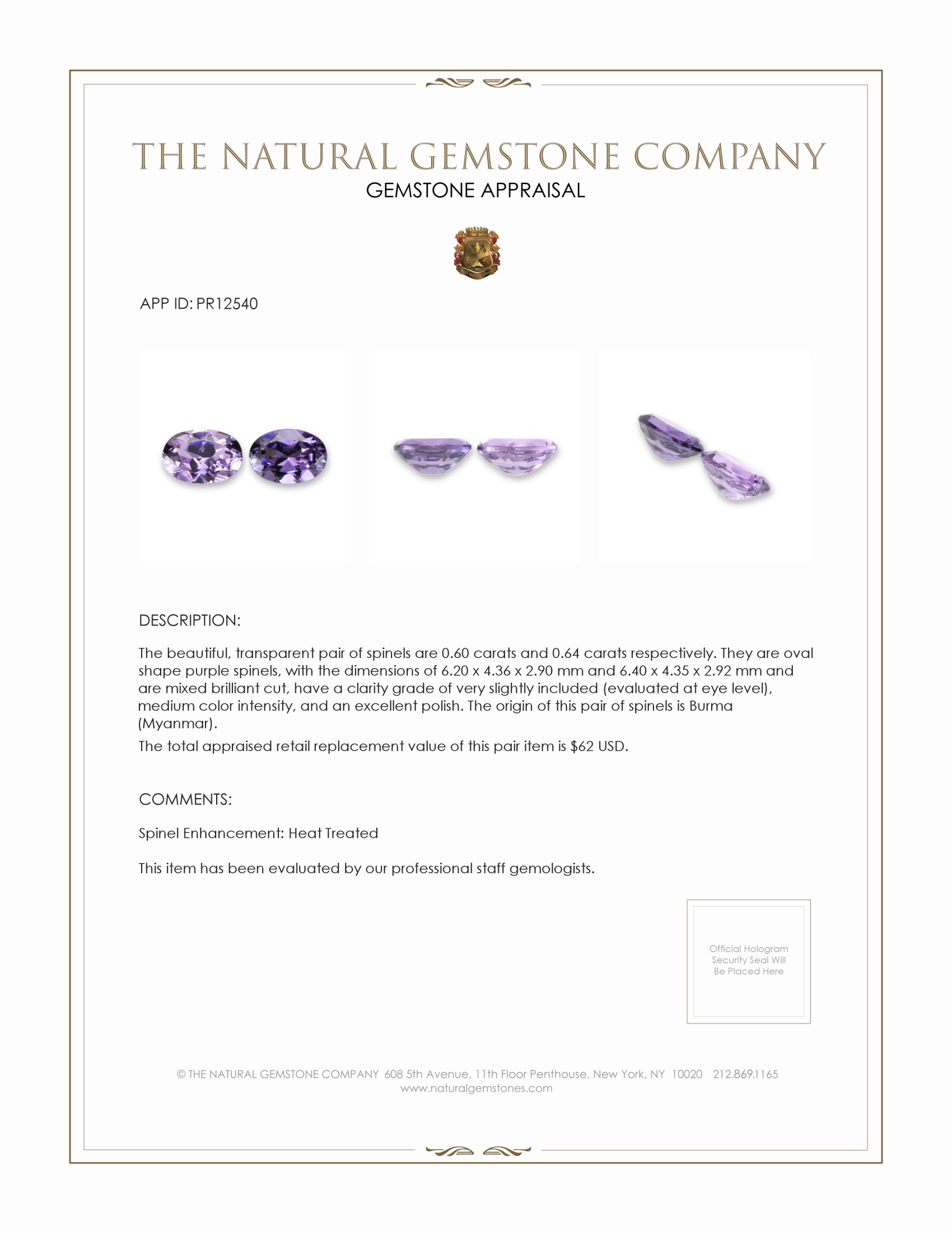 1.24 Ct.Tw. Spinel Pair from Burma (Myanmar)