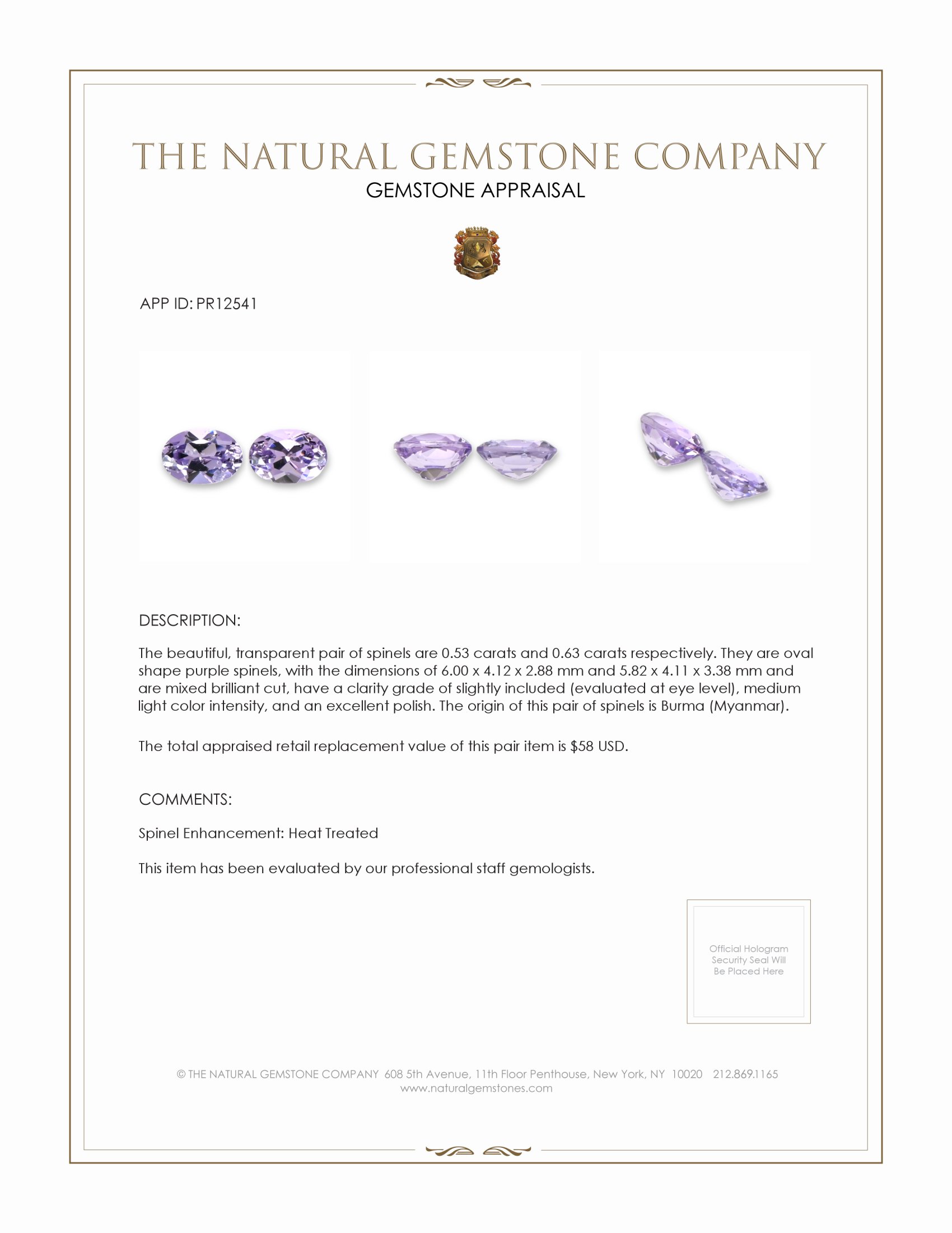 1.16 Ct.Tw. Spinel Pair from Burma (Myanmar)