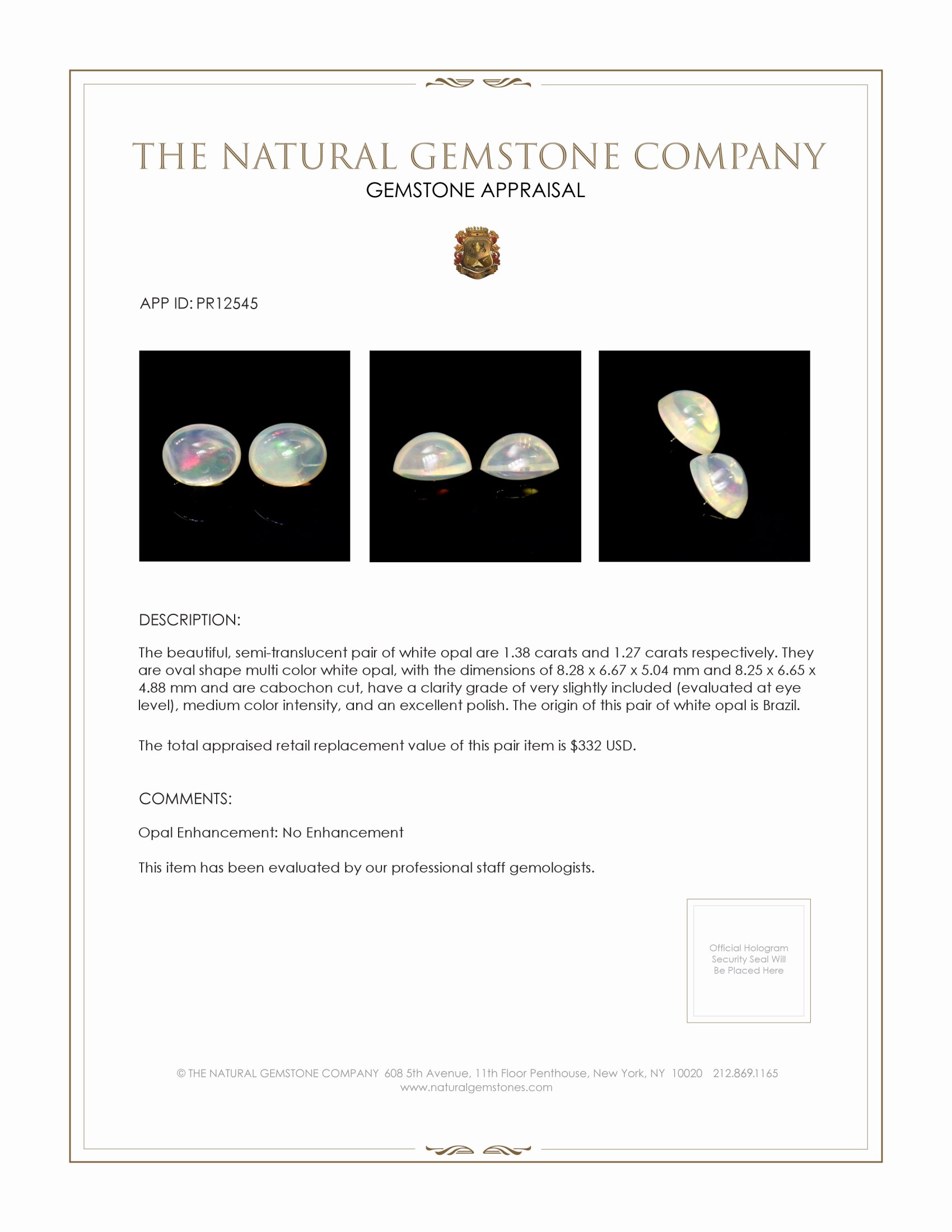 2.65 Ct.Tw. Cabochon Opal Pair from Brazil