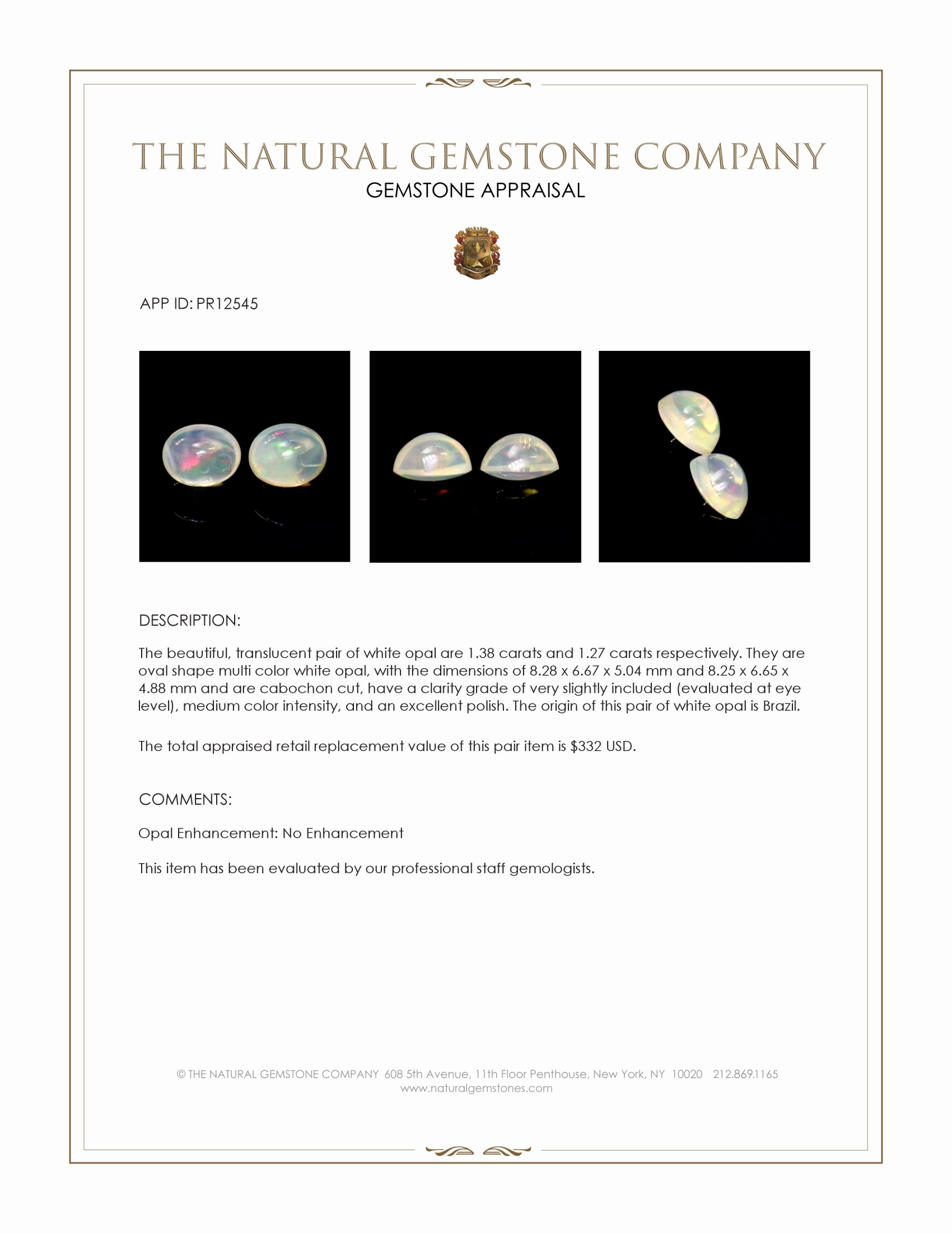 2.65 Ct.Tw. Cabochon Opal Pair from Brazil