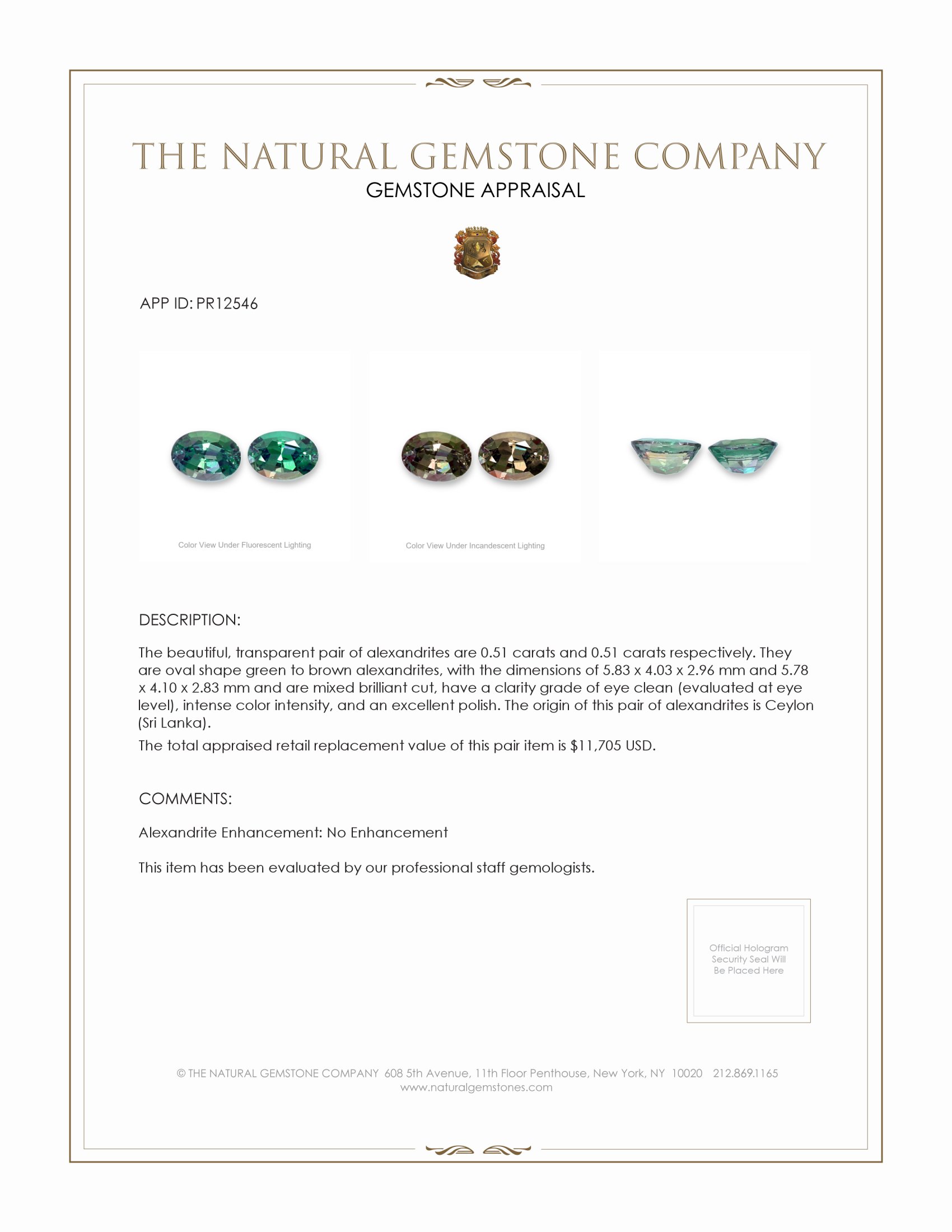 1.01 Ct.Tw. Alexandrite Pair from Ceylon (Sri Lanka)