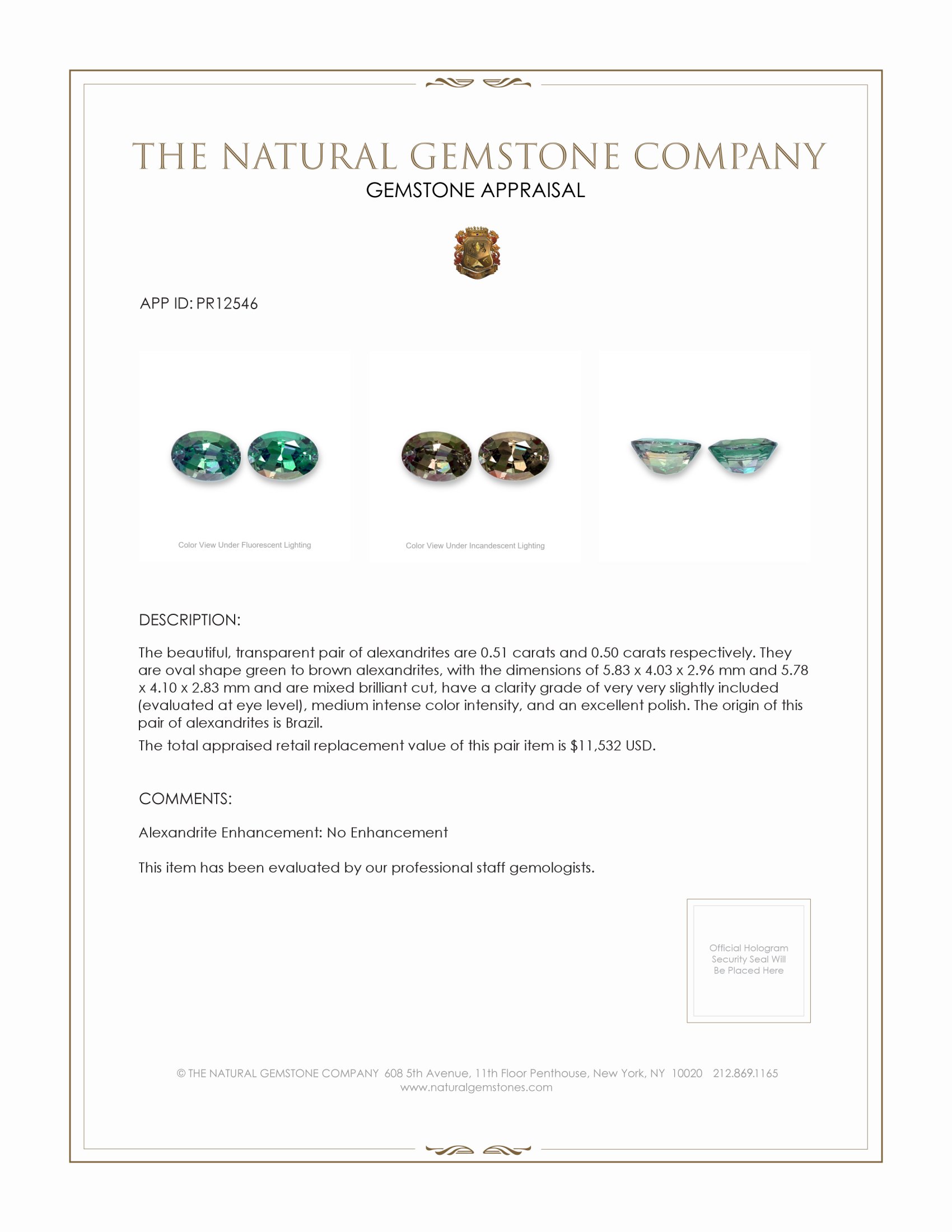 1.01 Ct.Tw. Alexandrite Pair from Brazil