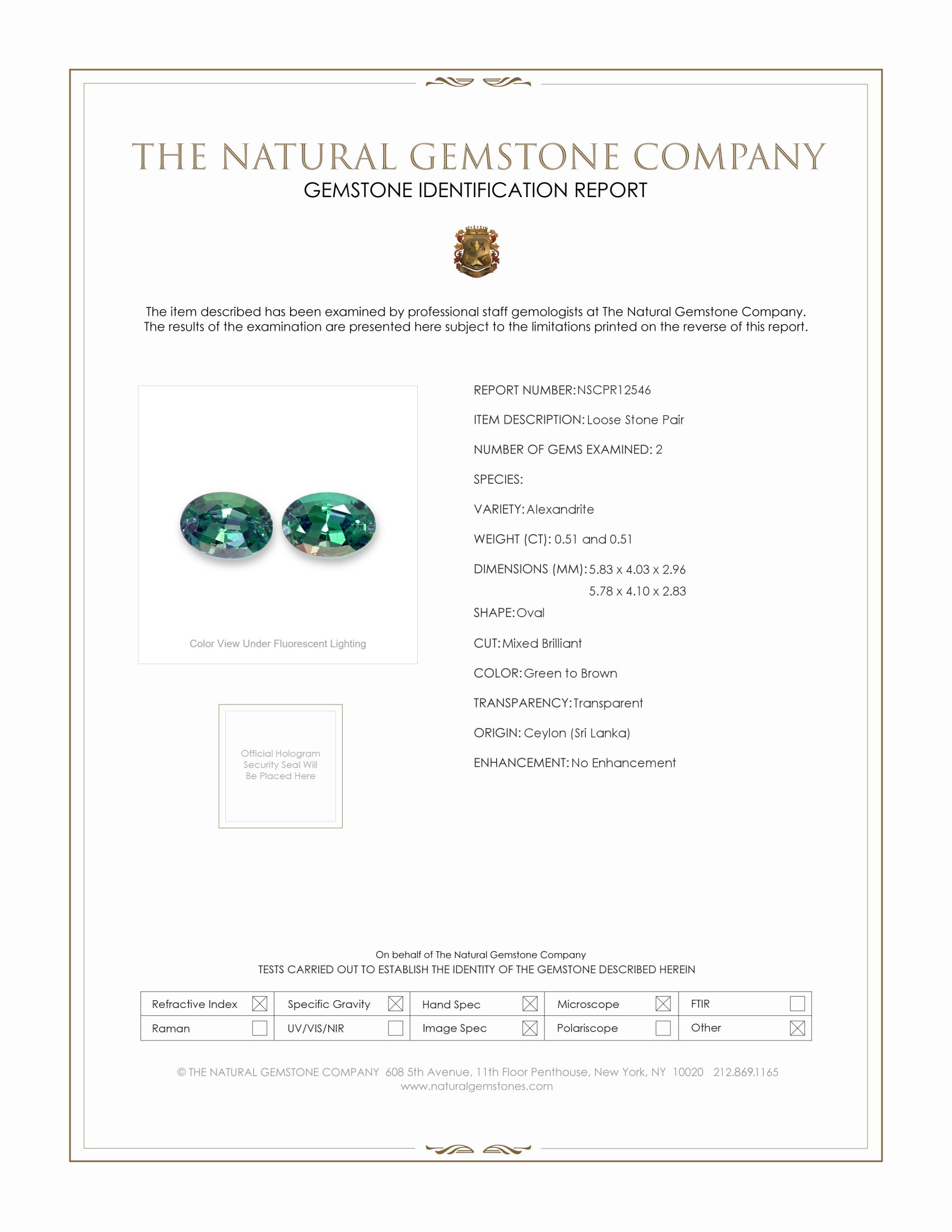 1.01 Ct.Tw. Alexandrite Pair from Brazil