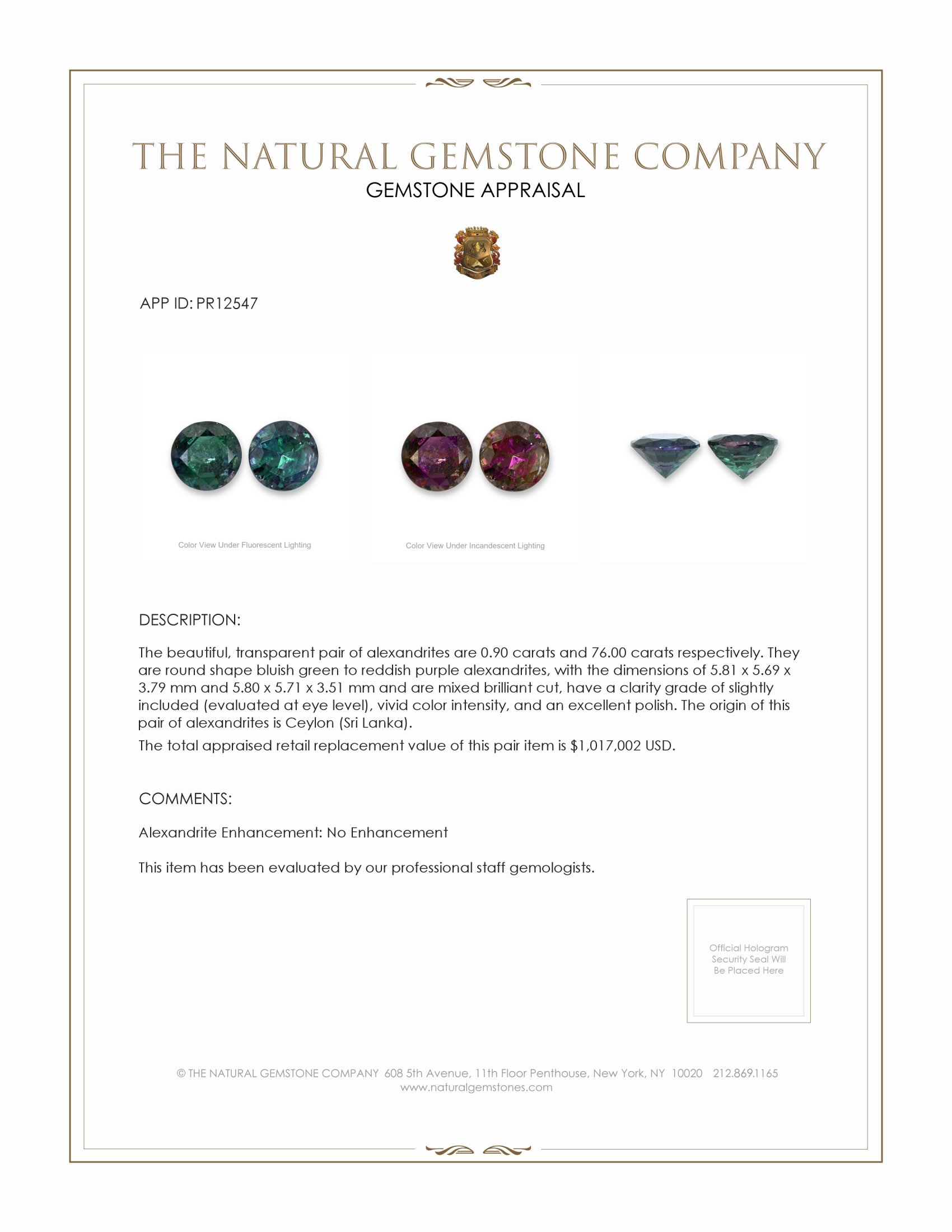 1.66 Ct.Tw. Alexandrite Pair from Brazil