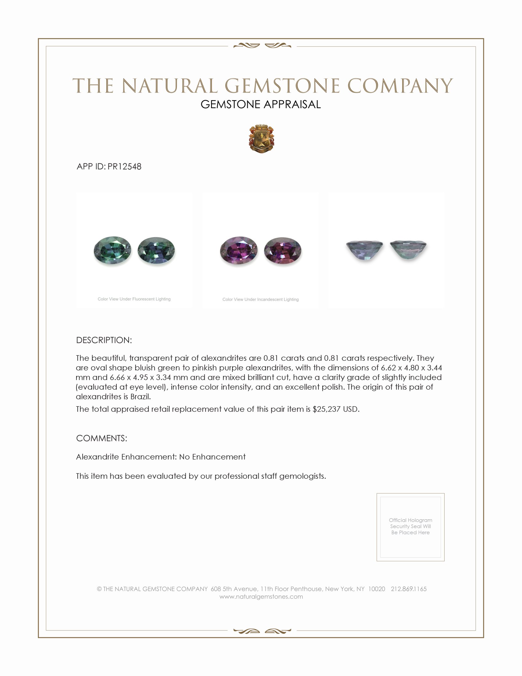 1.62 Ct.Tw. Alexandrite Pair from Brazil