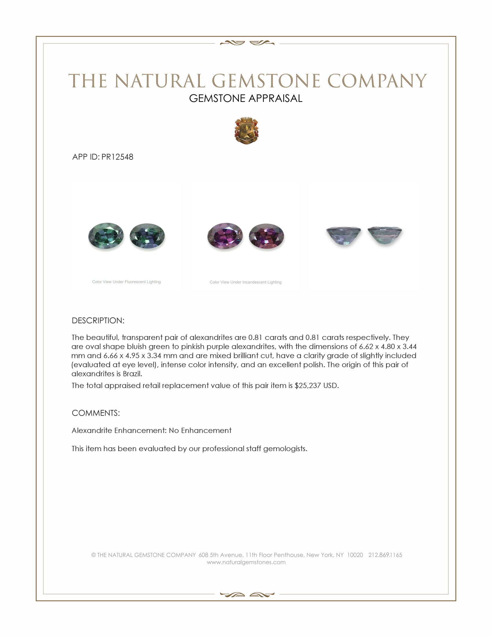 1.62 Ct.Tw. Alexandrite Pair from Brazil