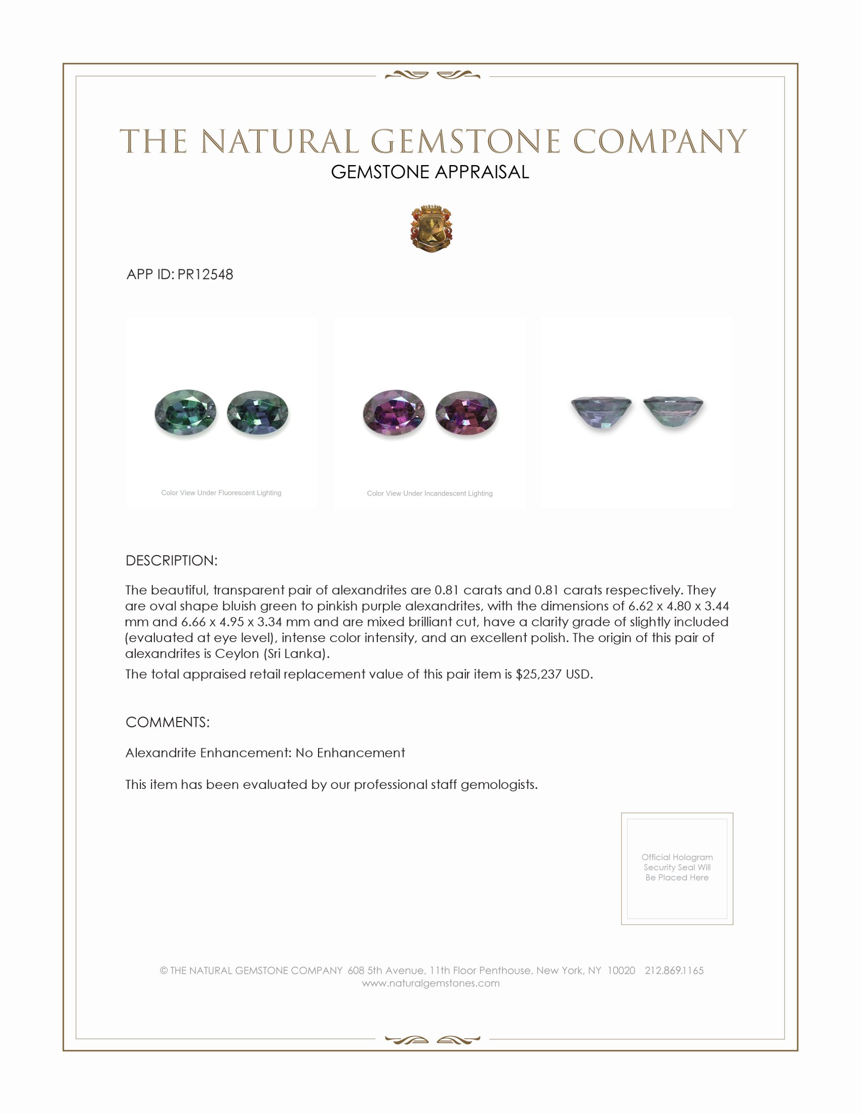 1.61 Ct.Tw. Alexandrite Pair from Ceylon (Sri Lanka)