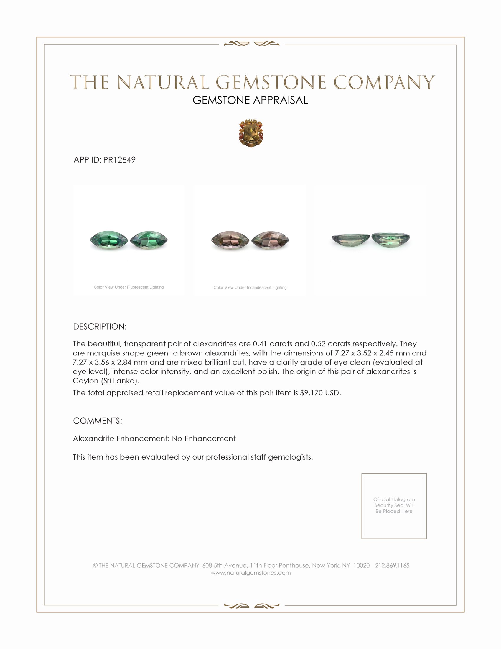 0.93 Ct.Tw. Alexandrite Pair from Brazil