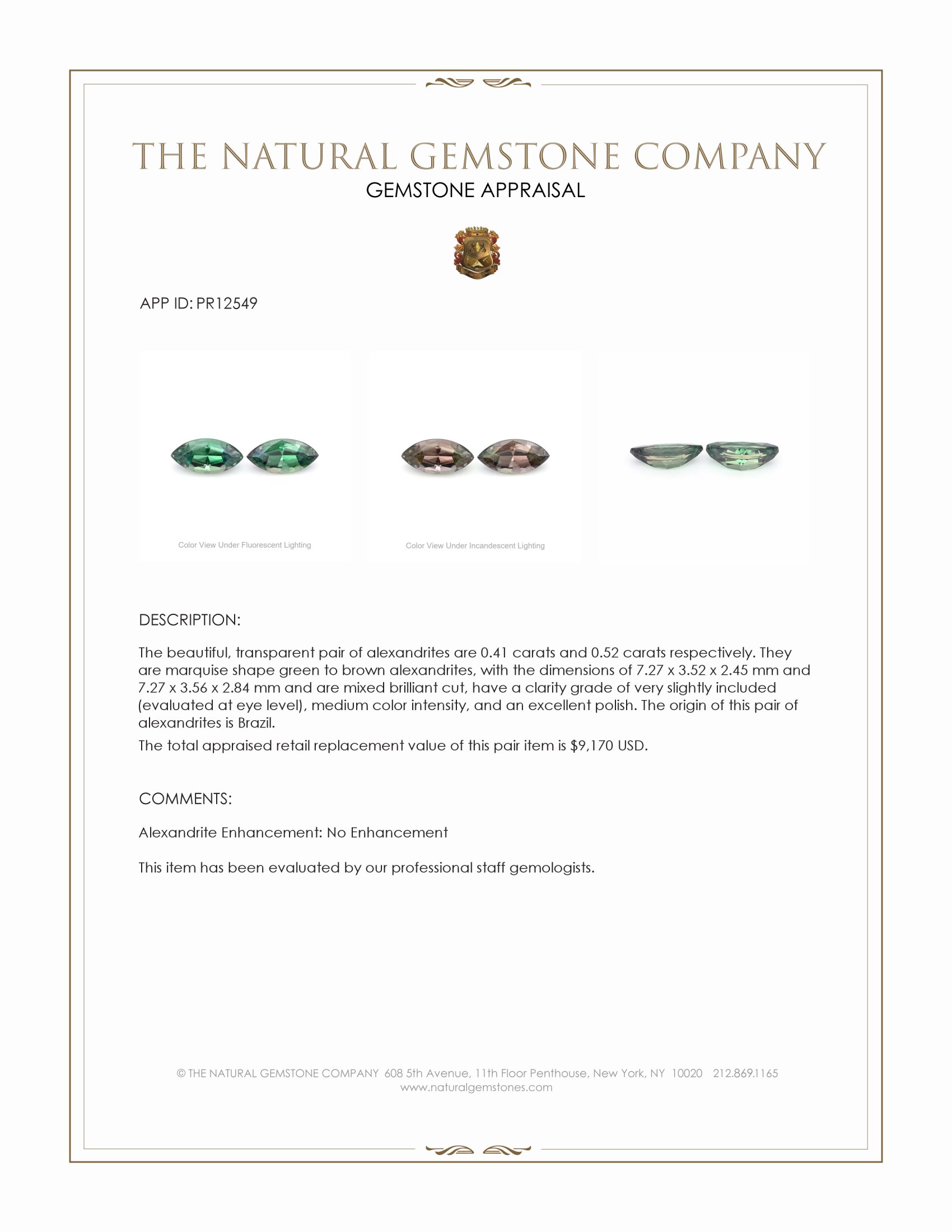 0.93 Ct.Tw. Alexandrite Pair from Brazil