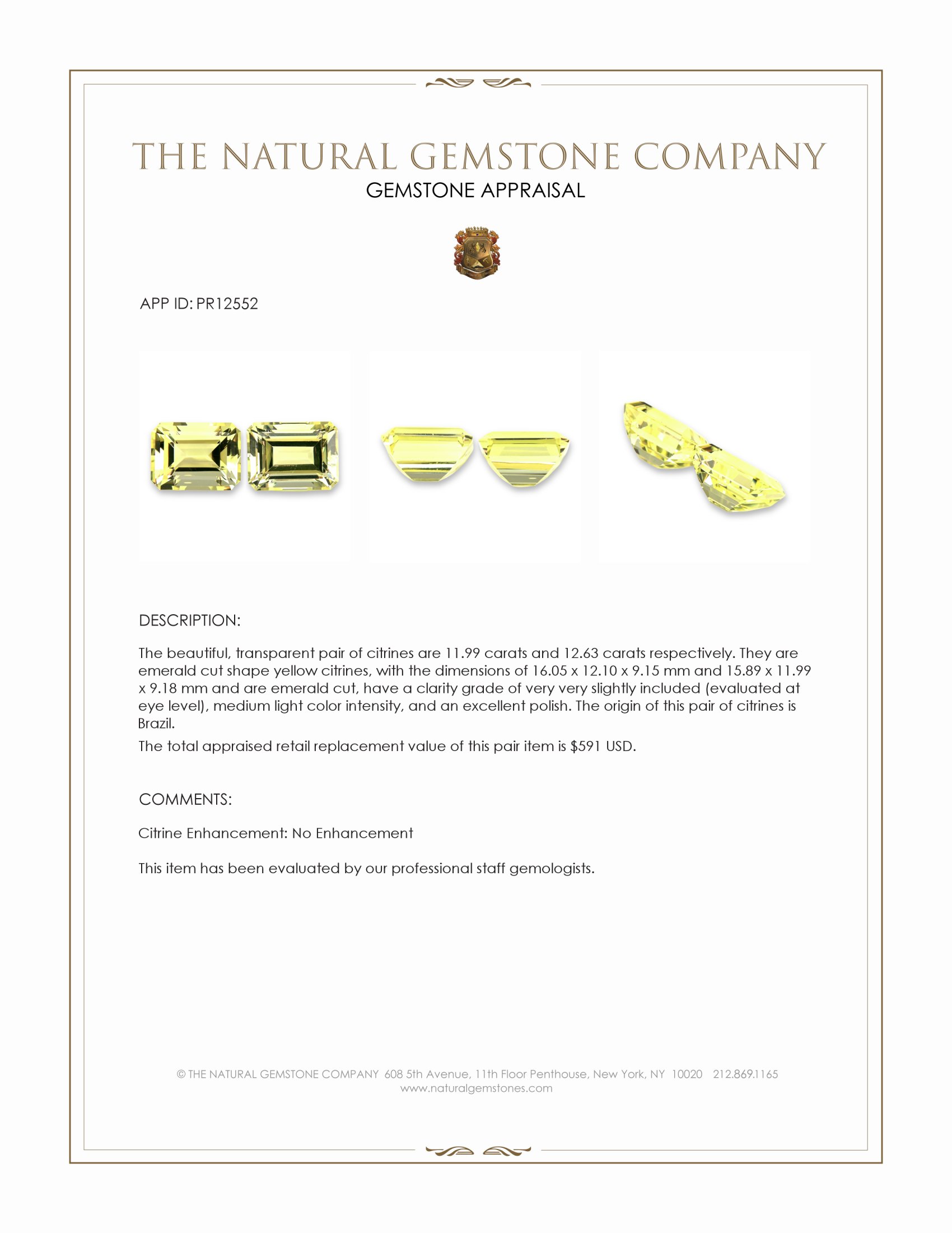 24.62 Ct.Tw. Yellow Citrine Pair from Brazil