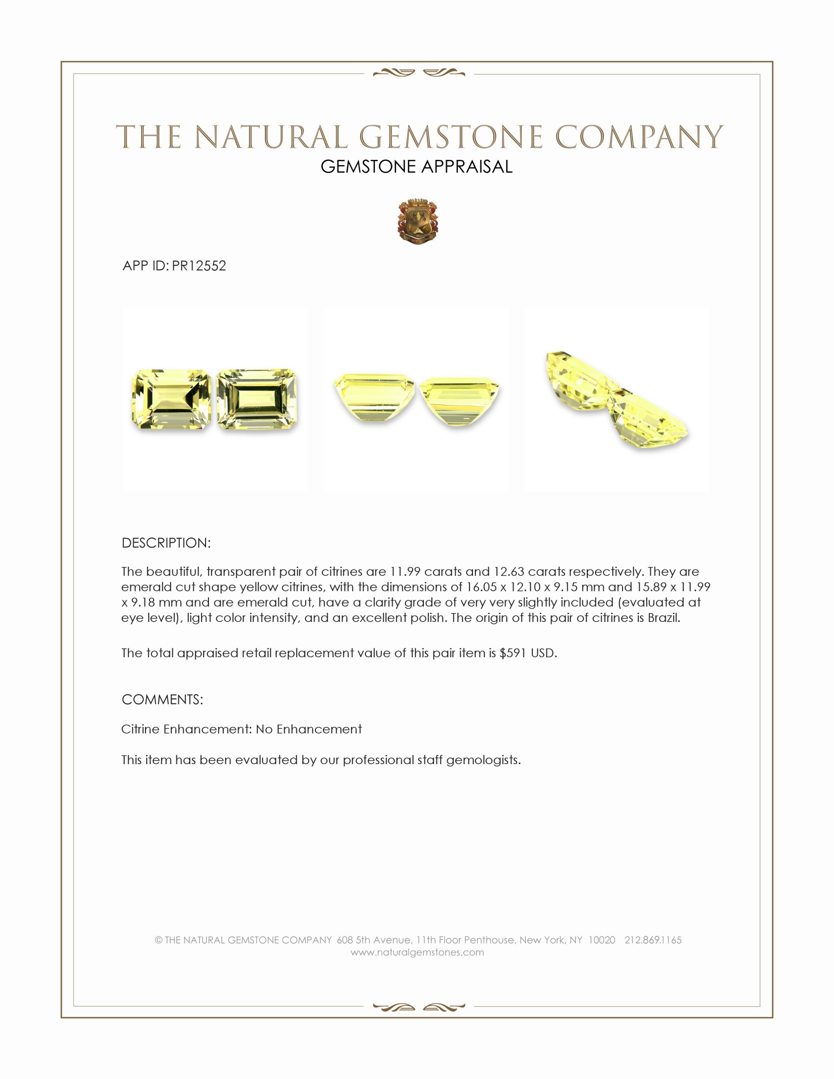 24.62 Ct.Tw. Citrine Pair from Brazil