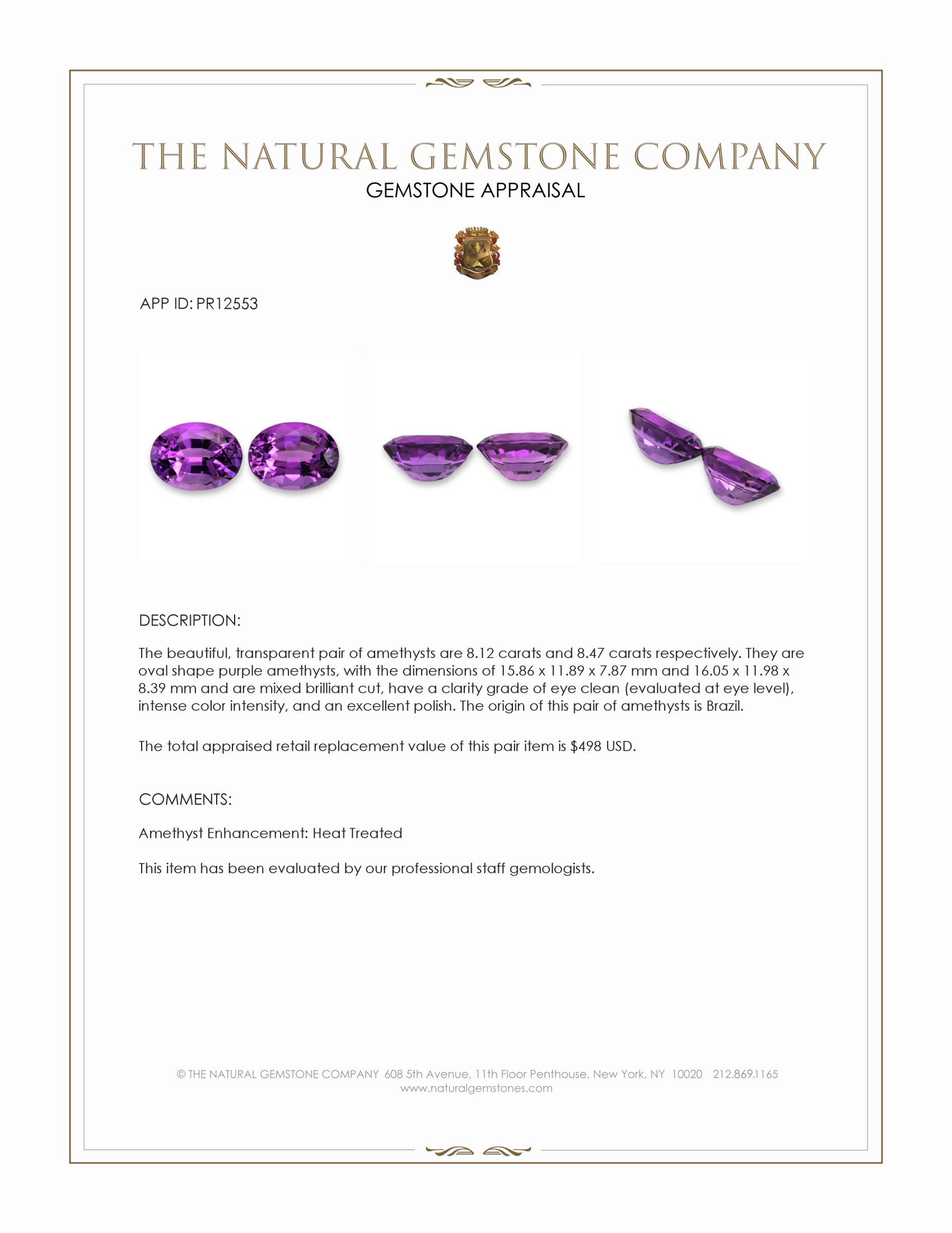 16.59 Ct.Tw. Purple Amethyst Pair from Brazil