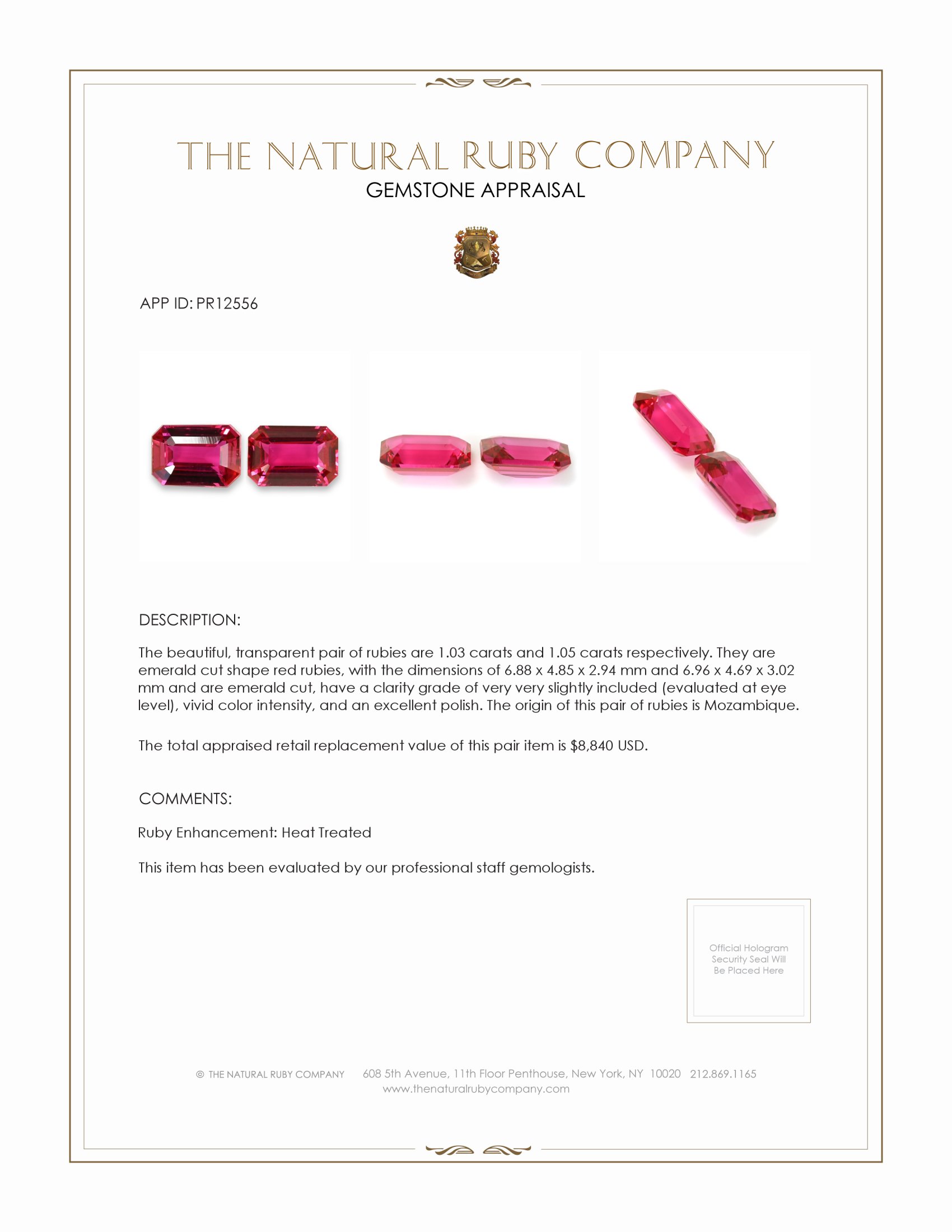 2.08 Ct.Tw. Pinkish Red Ruby Pair from Mozambique