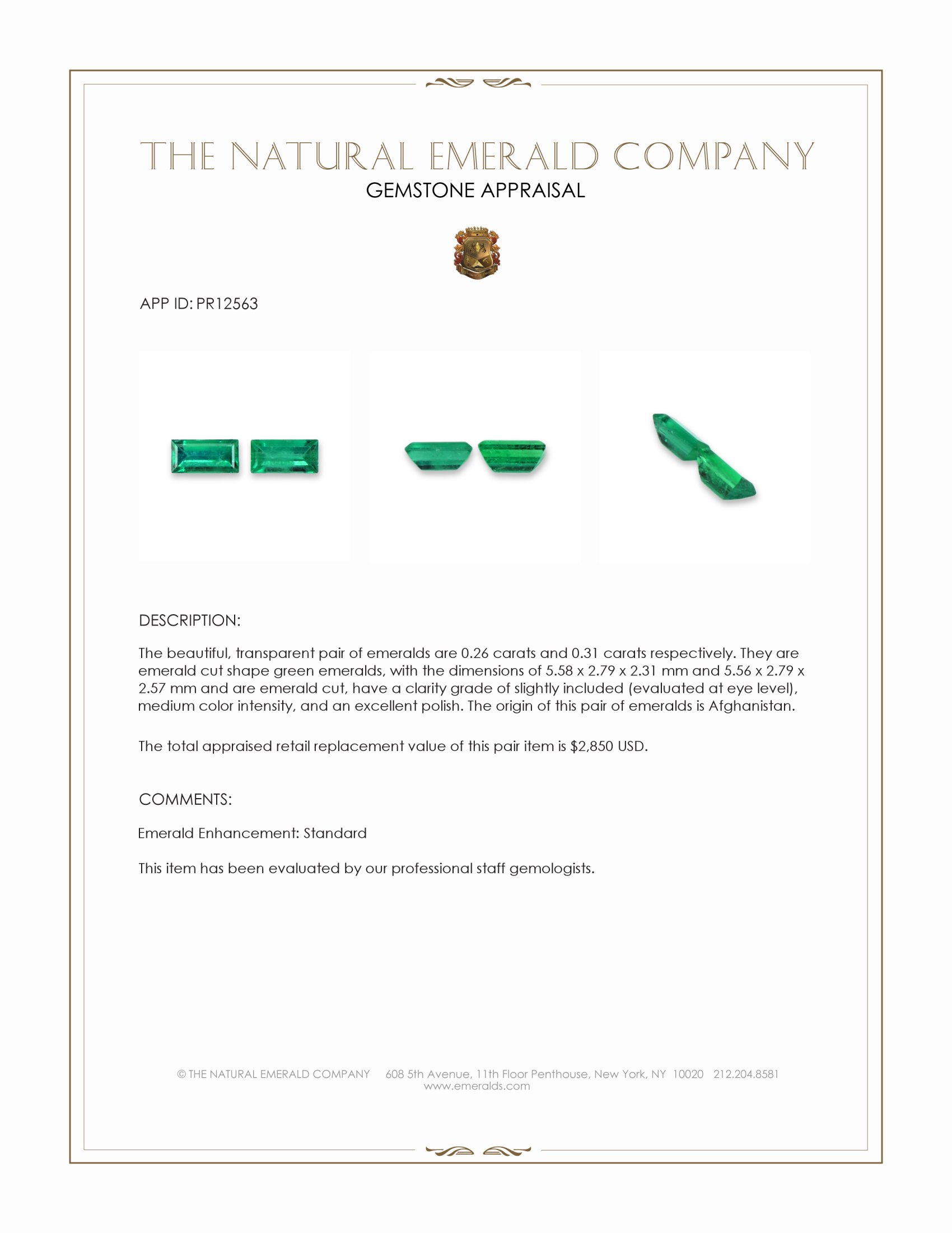 0.57 Ct.Tw. Emerald Pair from Afghanistan