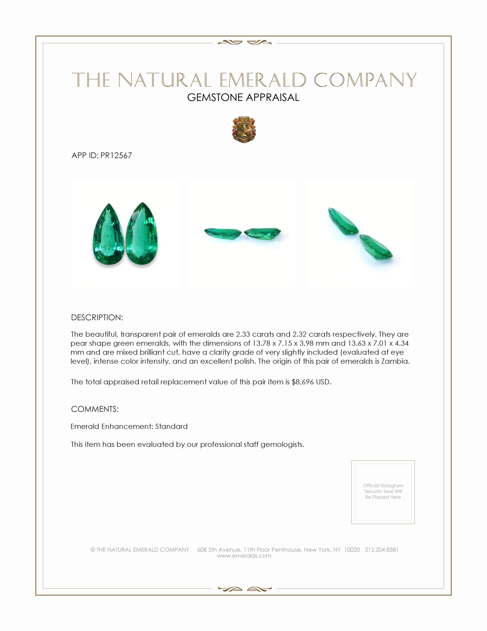 4.65 Ct.Tw. Emerald Pair from Zambia