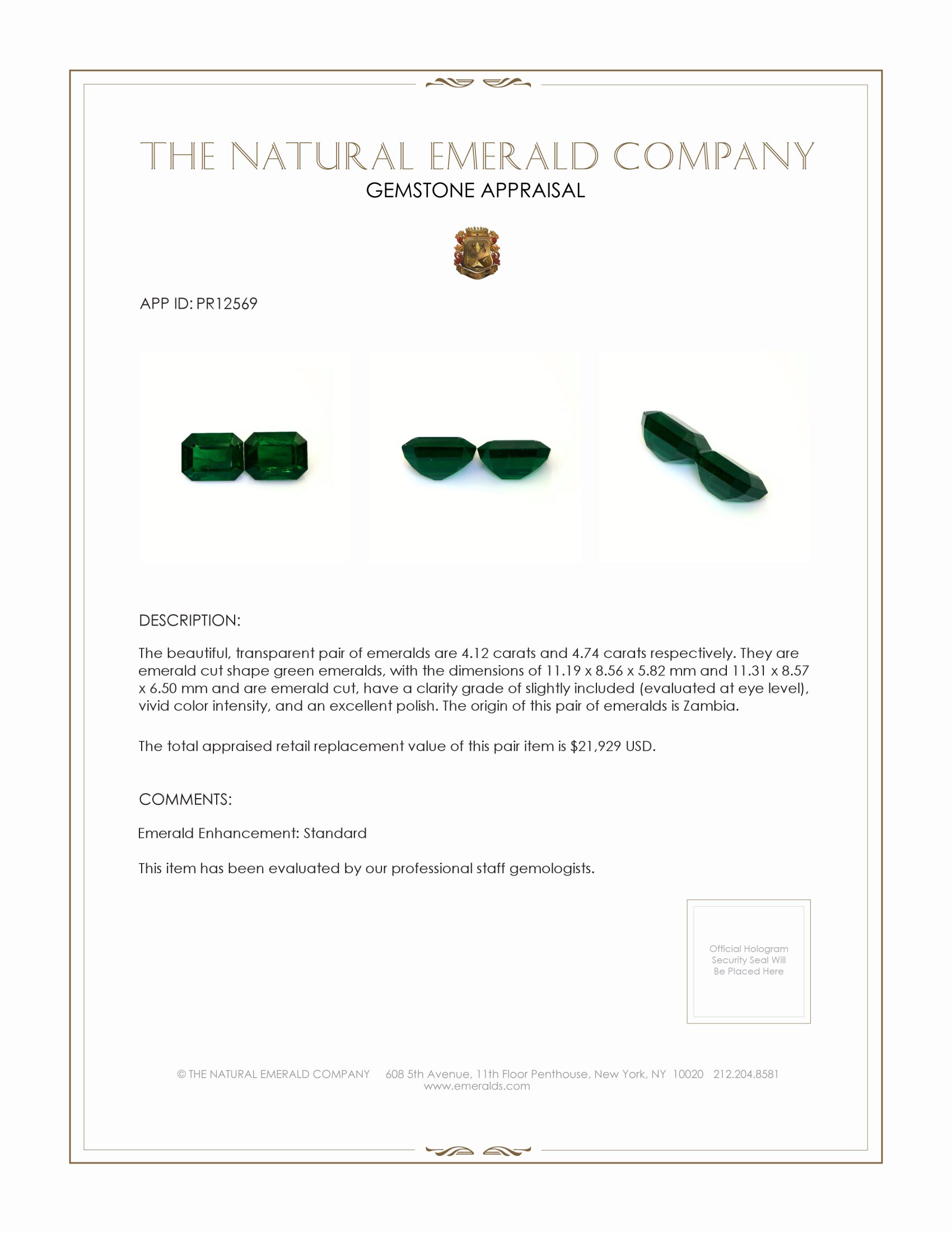 8.86 Ct.Tw. Emerald Pair from Zambia