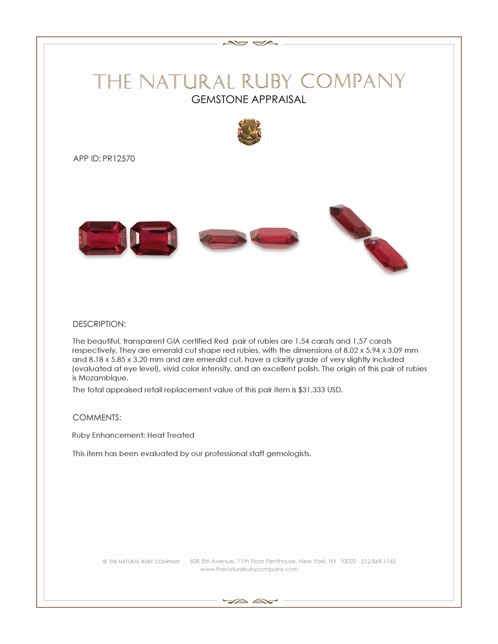 3.11 Ct.Tw. Ruby Pair from Mozambique