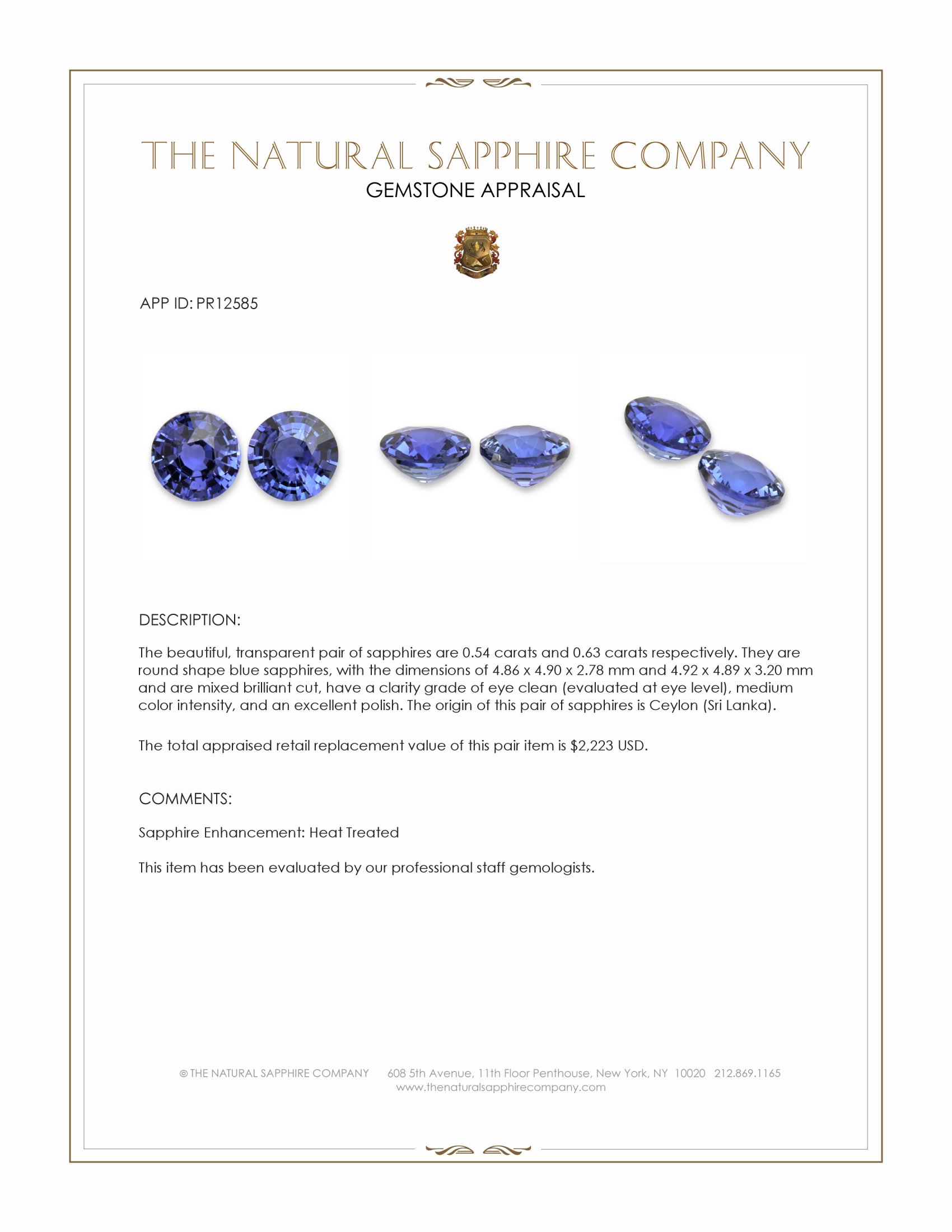 1.17 Ct.Tw. Blue Sapphire Pair from Ceylon (Sri Lanka)