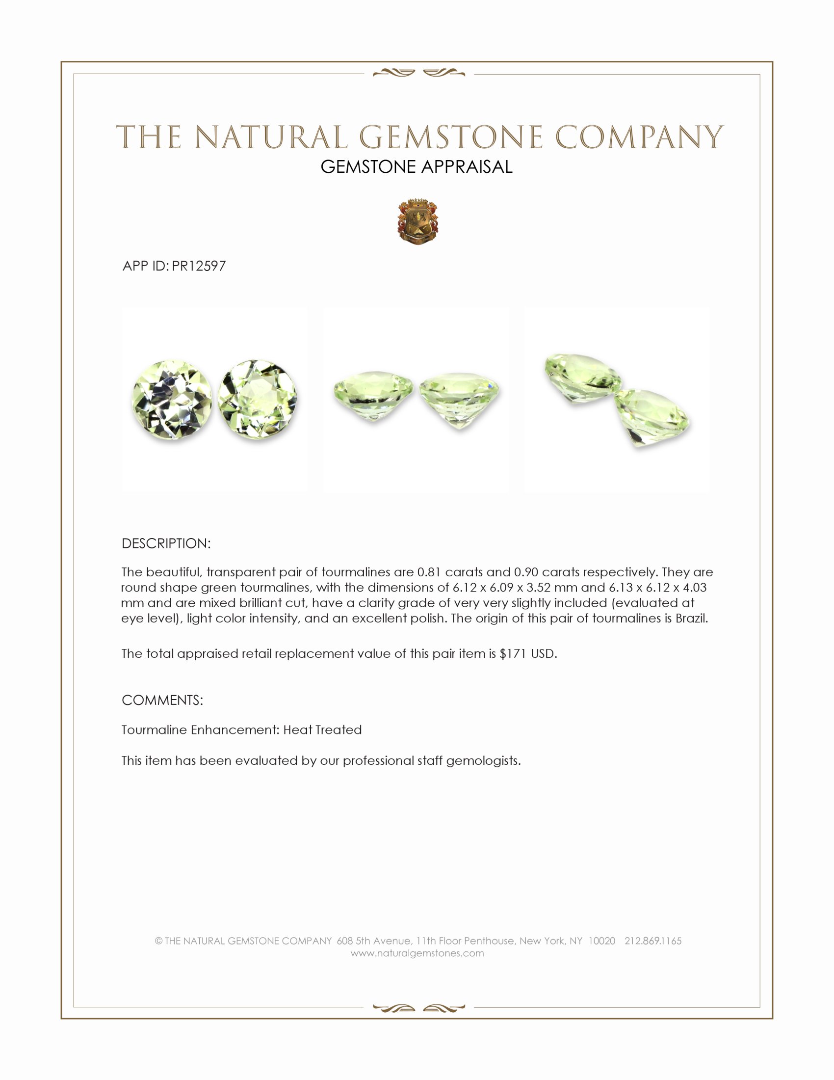1.71 Ct.Tw. Green Tourmaline Pair from Brazil