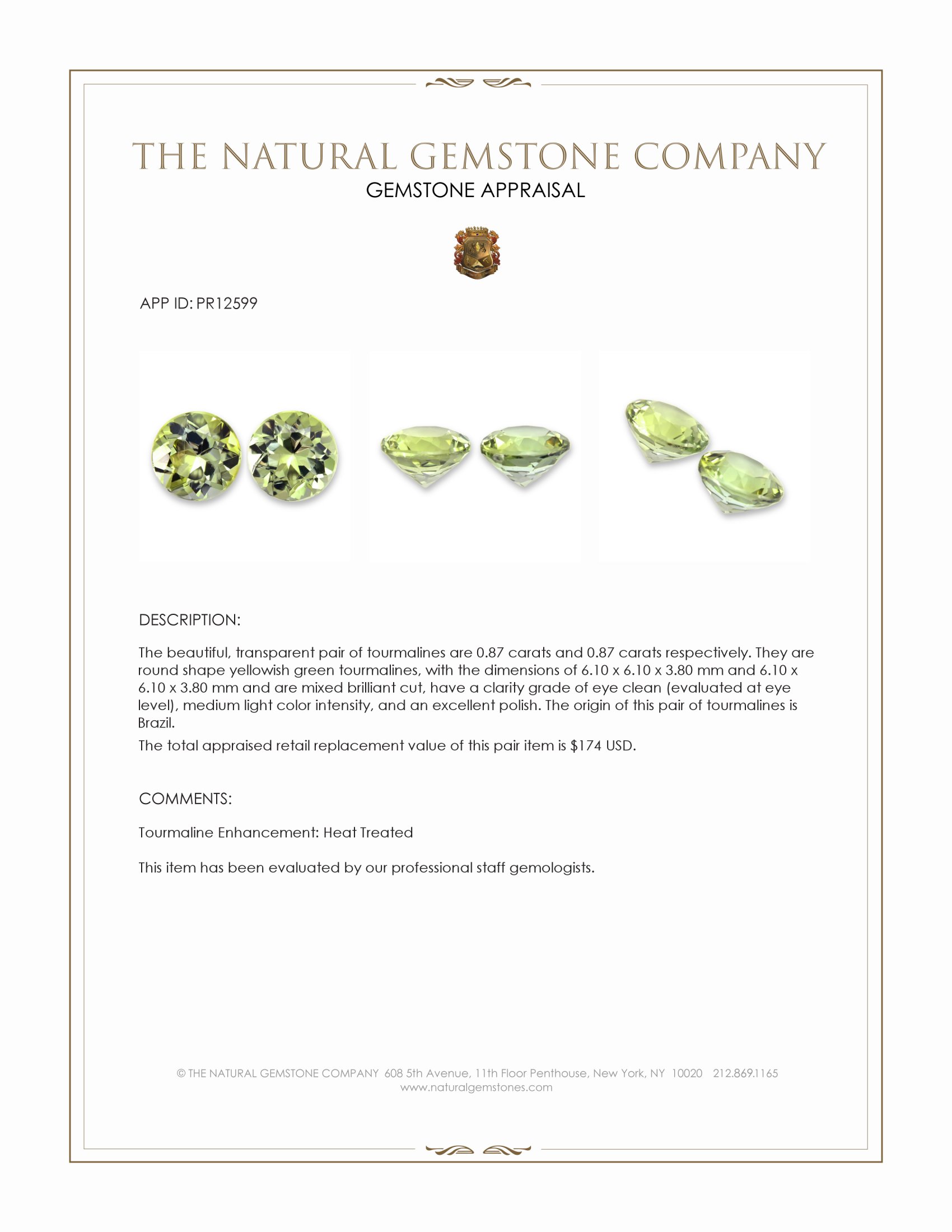 1.74 Ct.Tw. Yellowish Green Tourmaline Pair from Brazil
