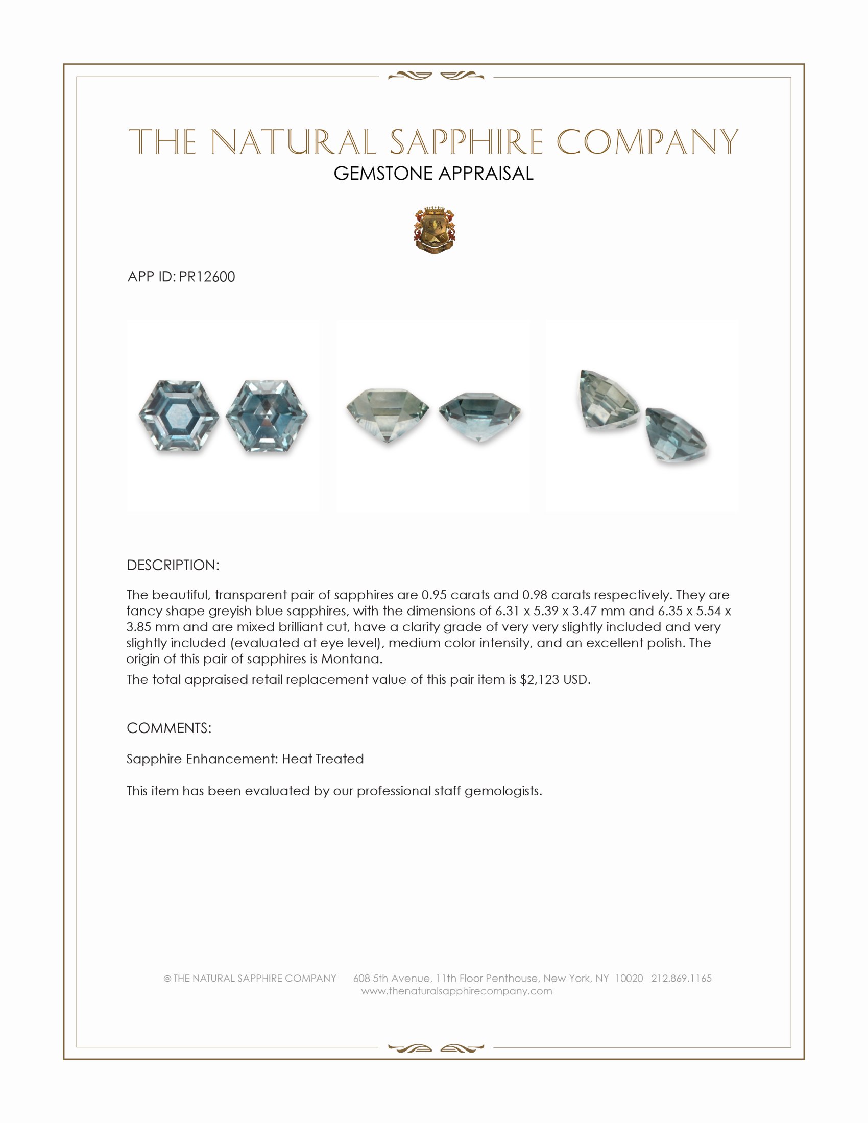 1.93 Ct.Tw. Greyish Blue Sapphire Pair from Montana