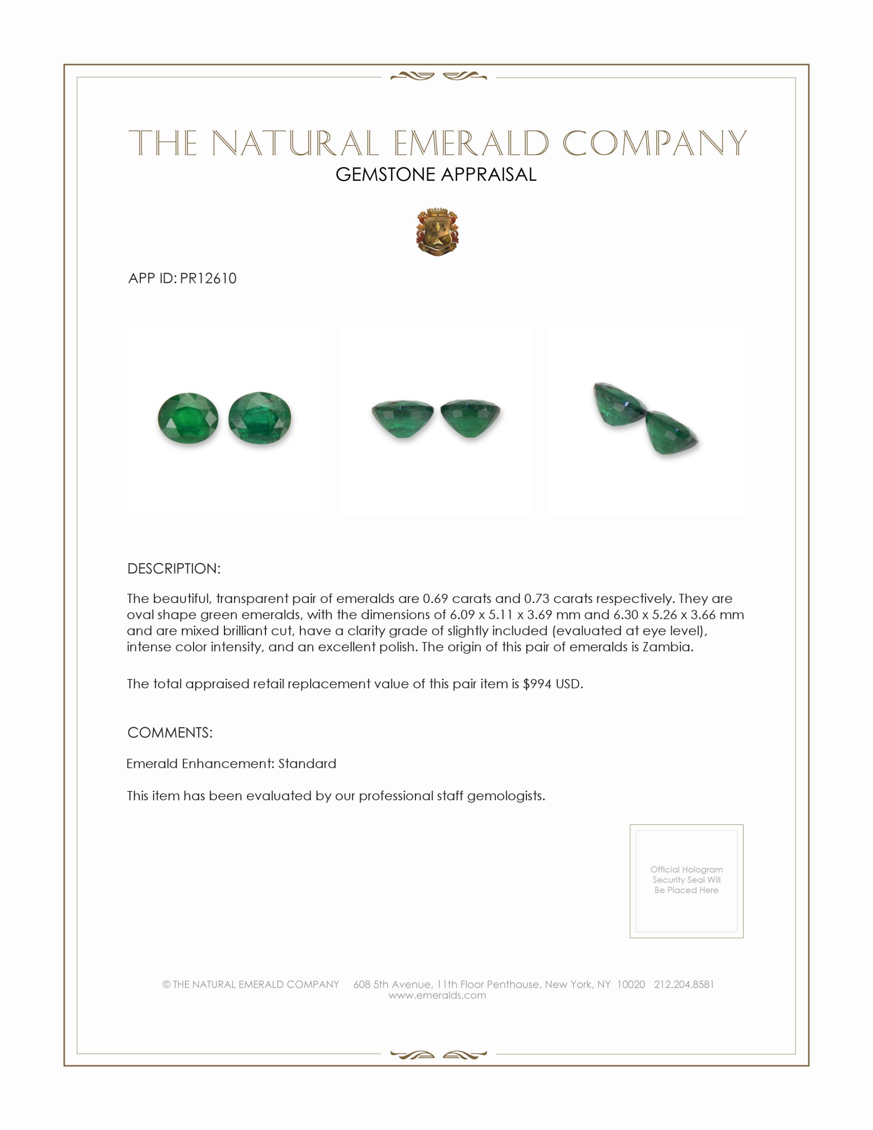1.42 Ct.Tw. Emerald Pair from Zambia
