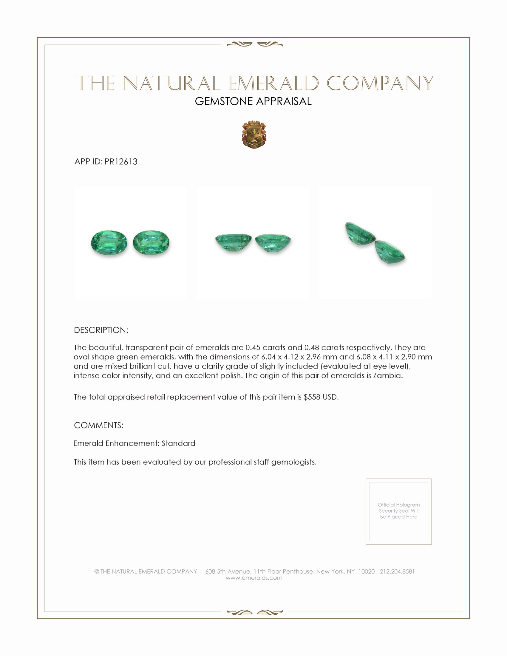 0.93 Ct.Tw. Emerald Pair from Zambia