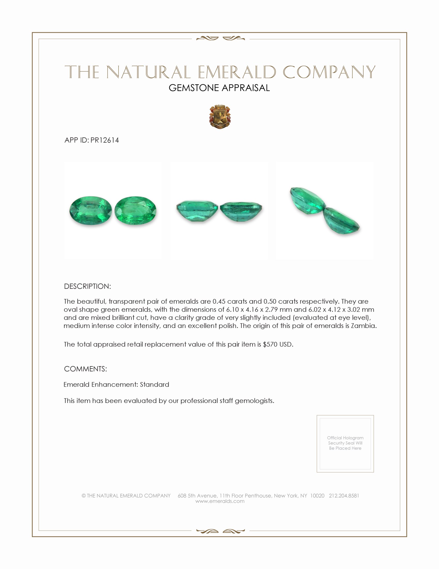 0.95 Ct.Tw. Emerald Pair from Zambia