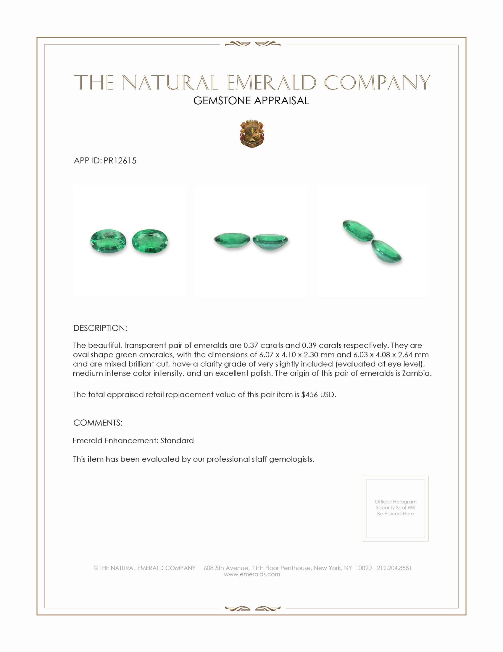 0.76 Ct.Tw. Emerald Pair from Zambia