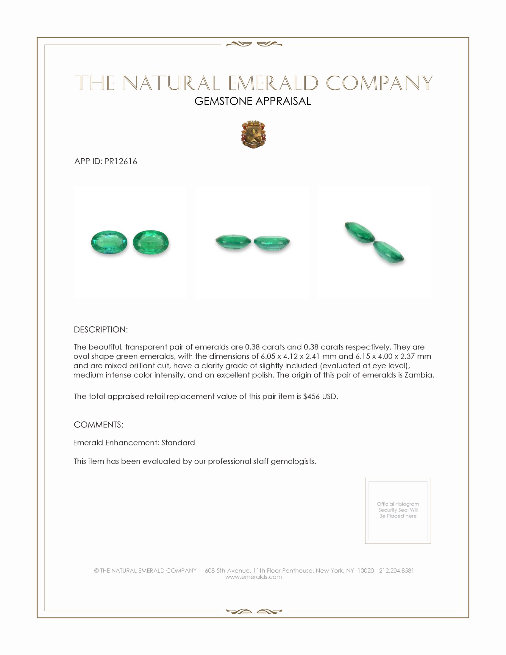 0.76 Ct.Tw. Emerald Pair from Zambia