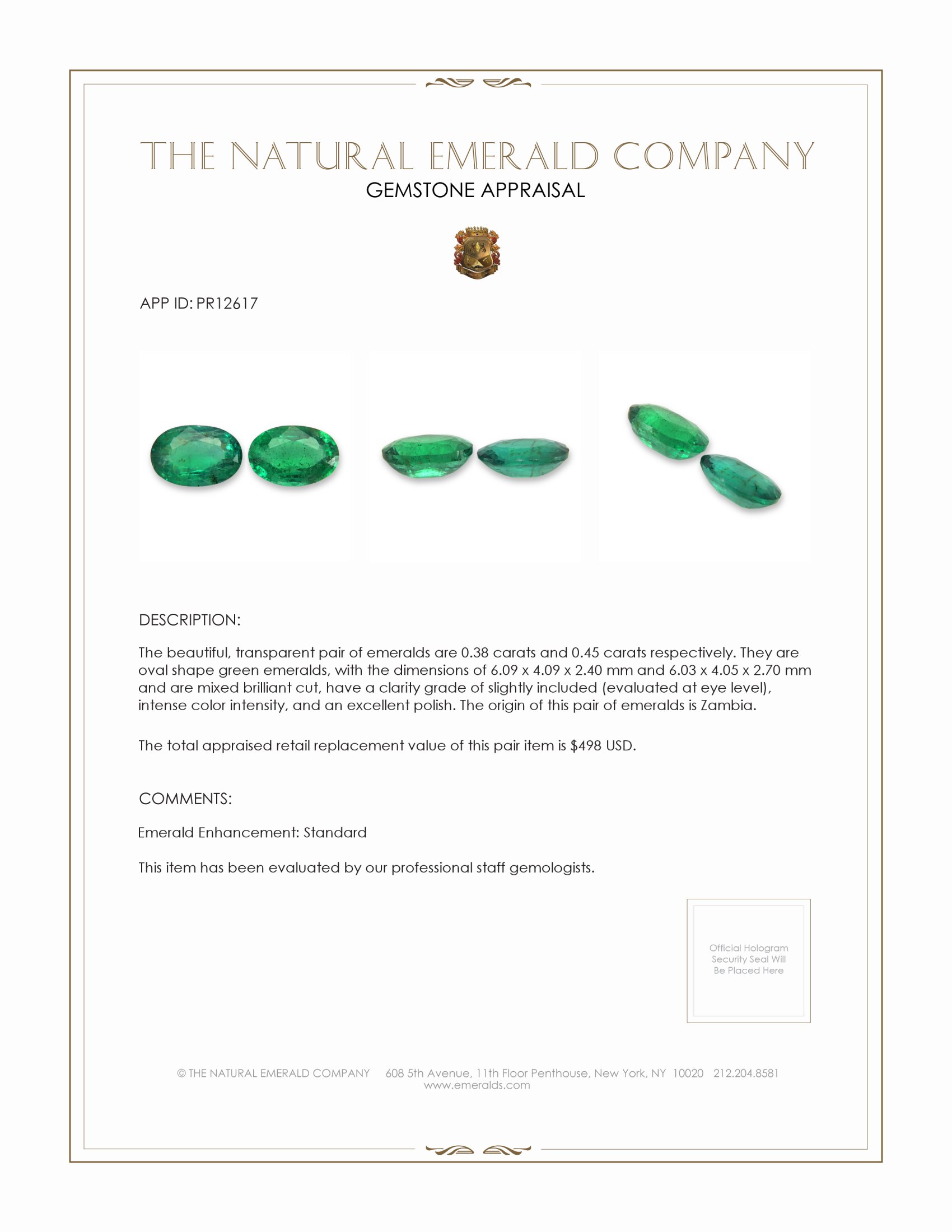 0.83 Ct.Tw. Emerald Pair from Zambia