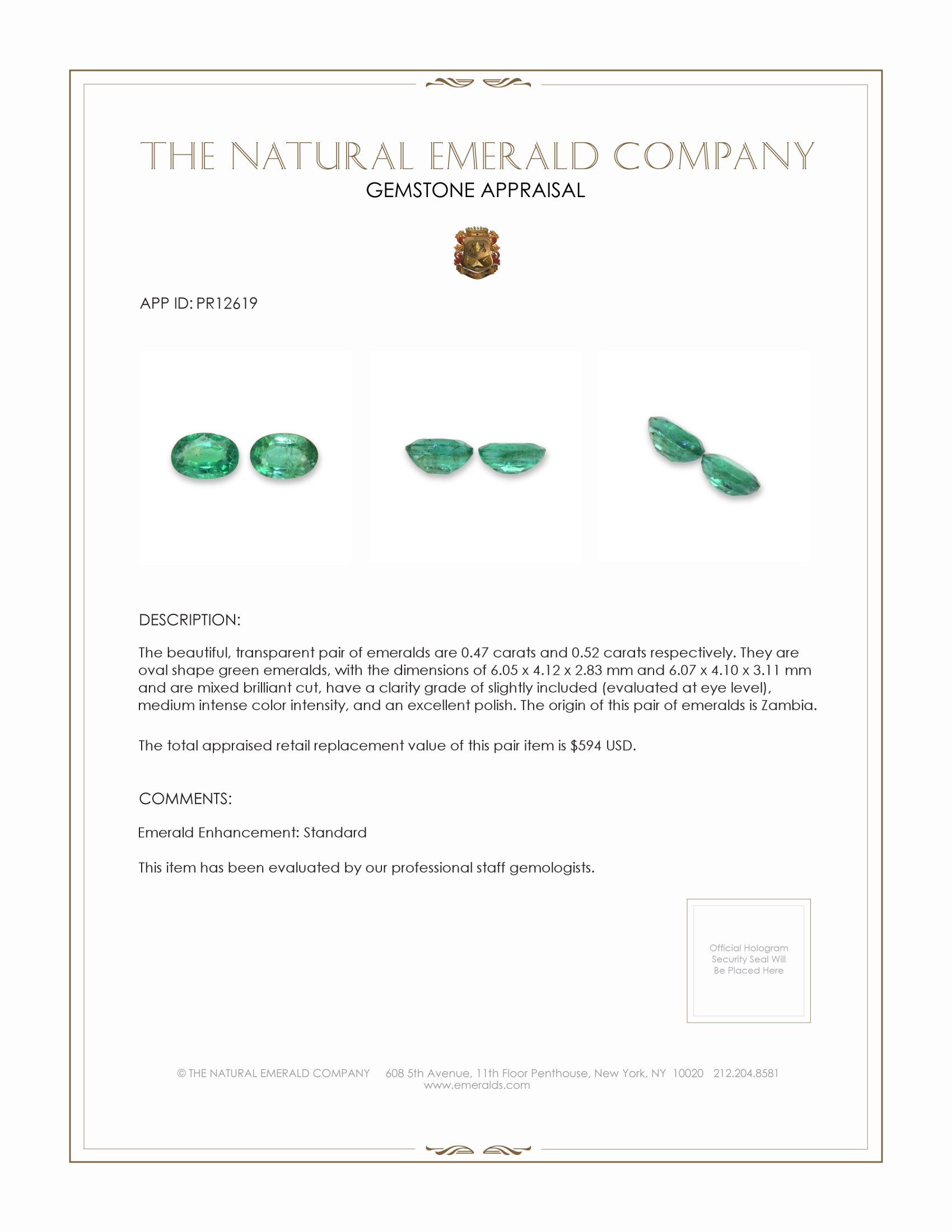 0.99 Ct.Tw. Emerald Pair from Zambia