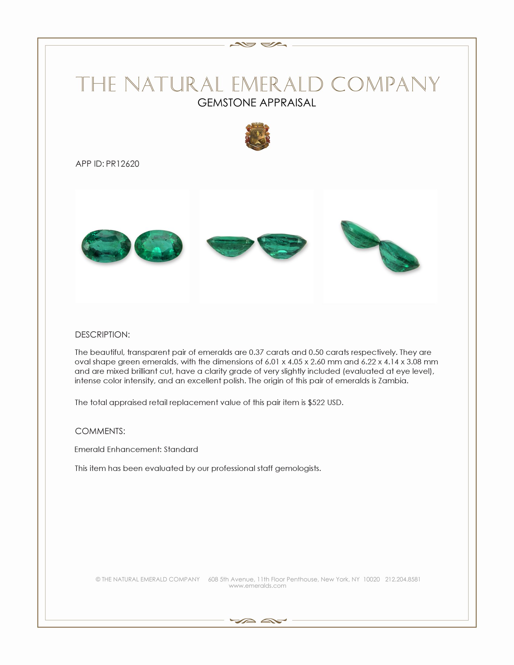 0.87 Ct.Tw. Emerald Pair from Zambia
