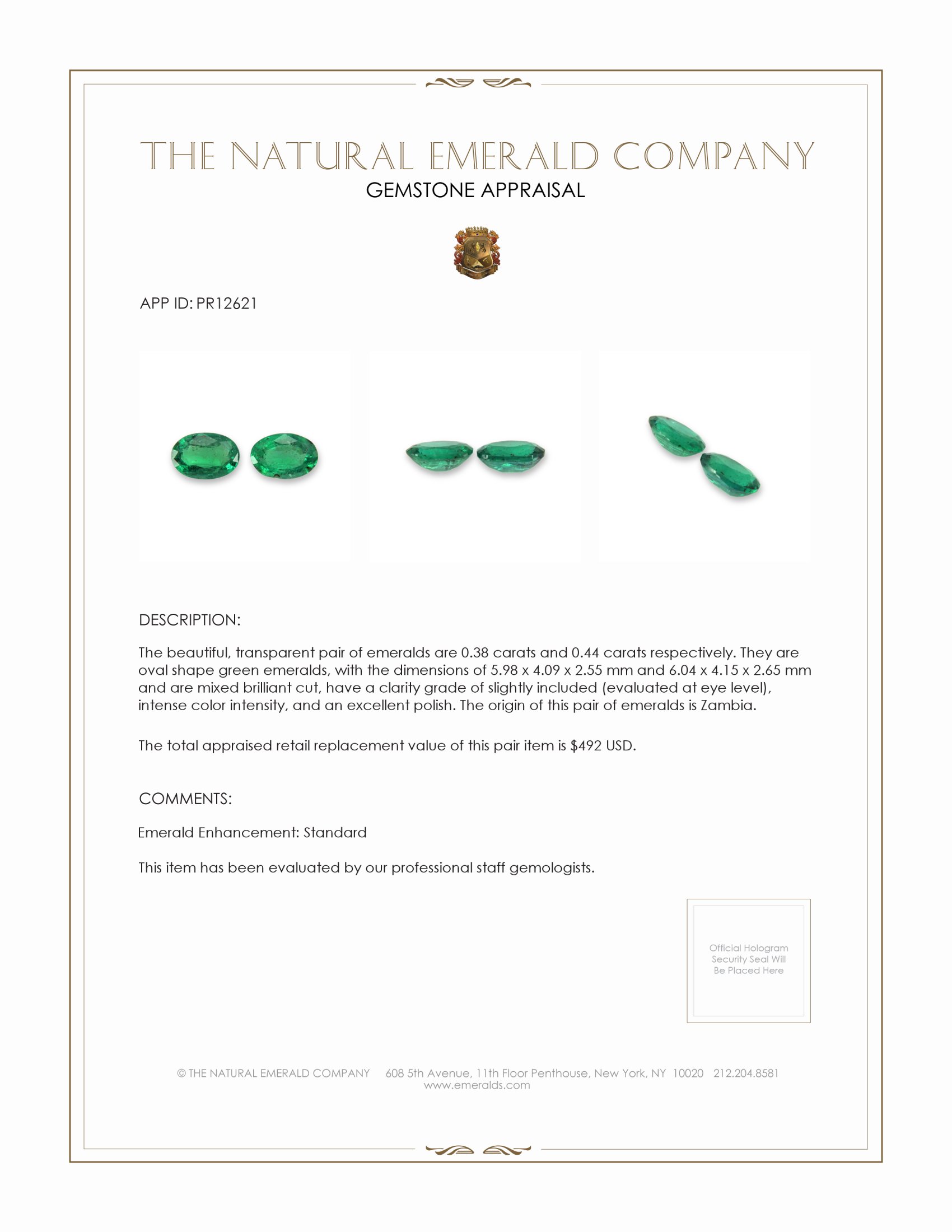 0.82 Ct.Tw. Emerald Pair from Zambia