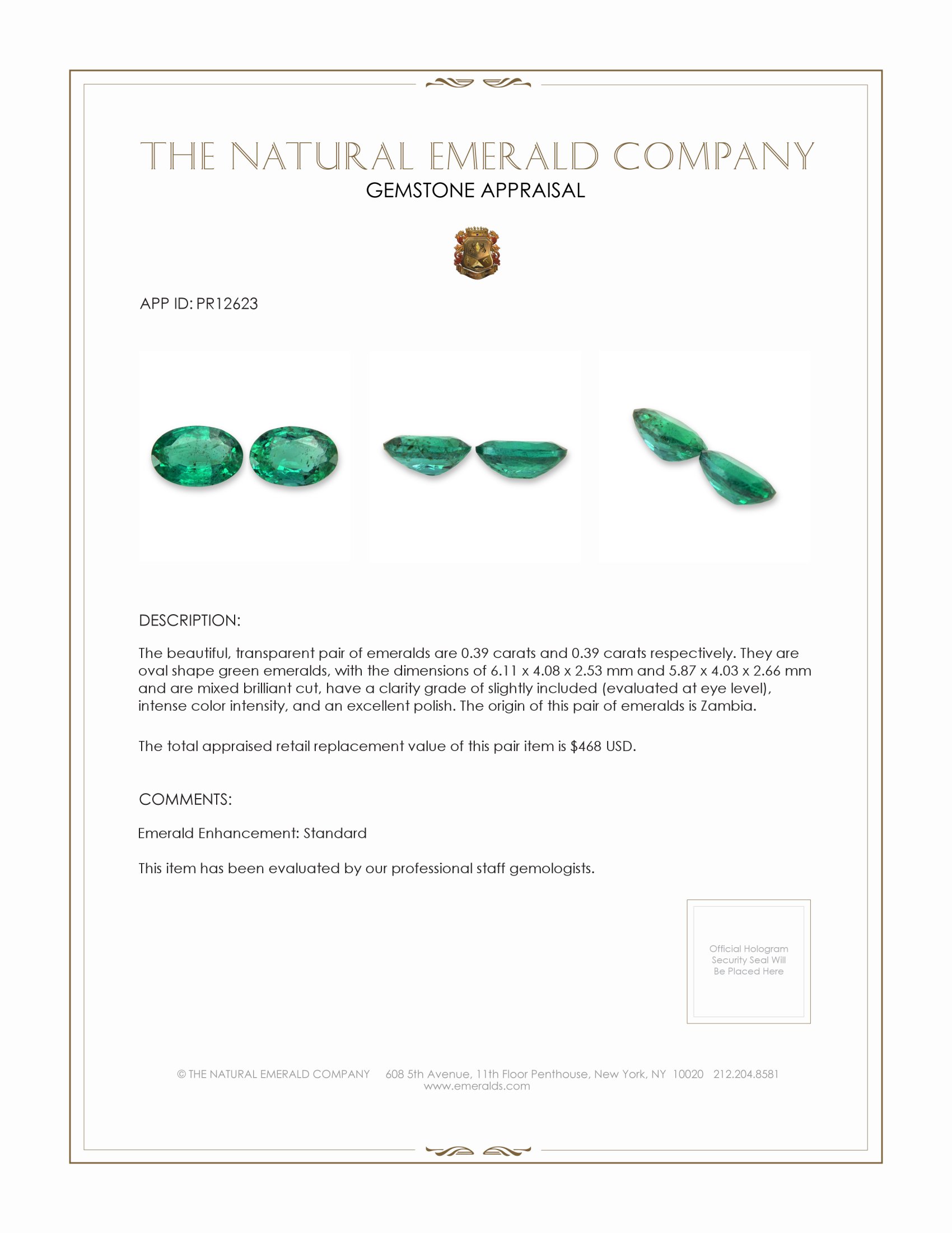 0.78 Ct.Tw. Emerald Pair from Zambia