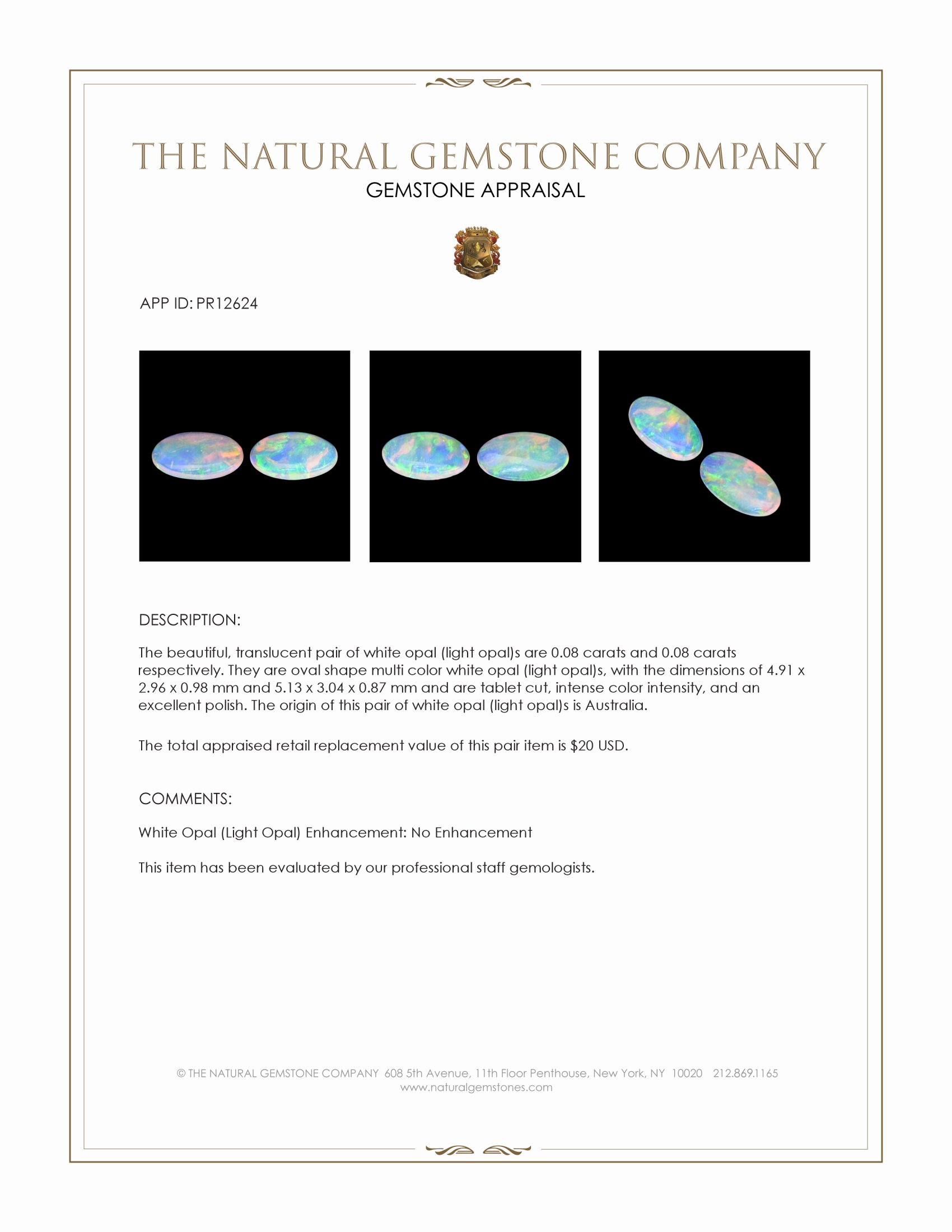 0.16 Ct.Tw. Multi Color White Opal (Light Opal) Pair from Australia