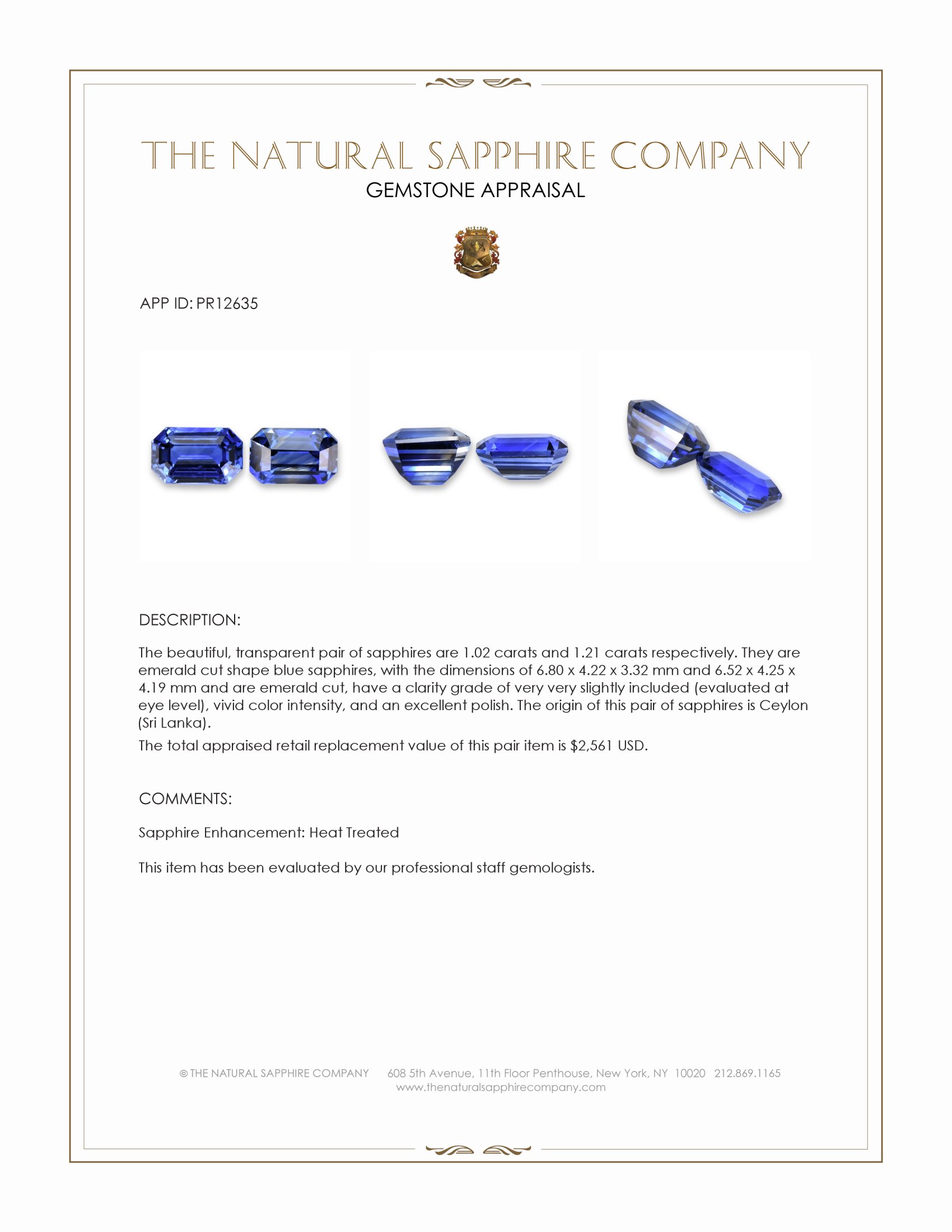 2.23 Ct.Tw. Blue Sapphire Pair from Ceylon (Sri Lanka)